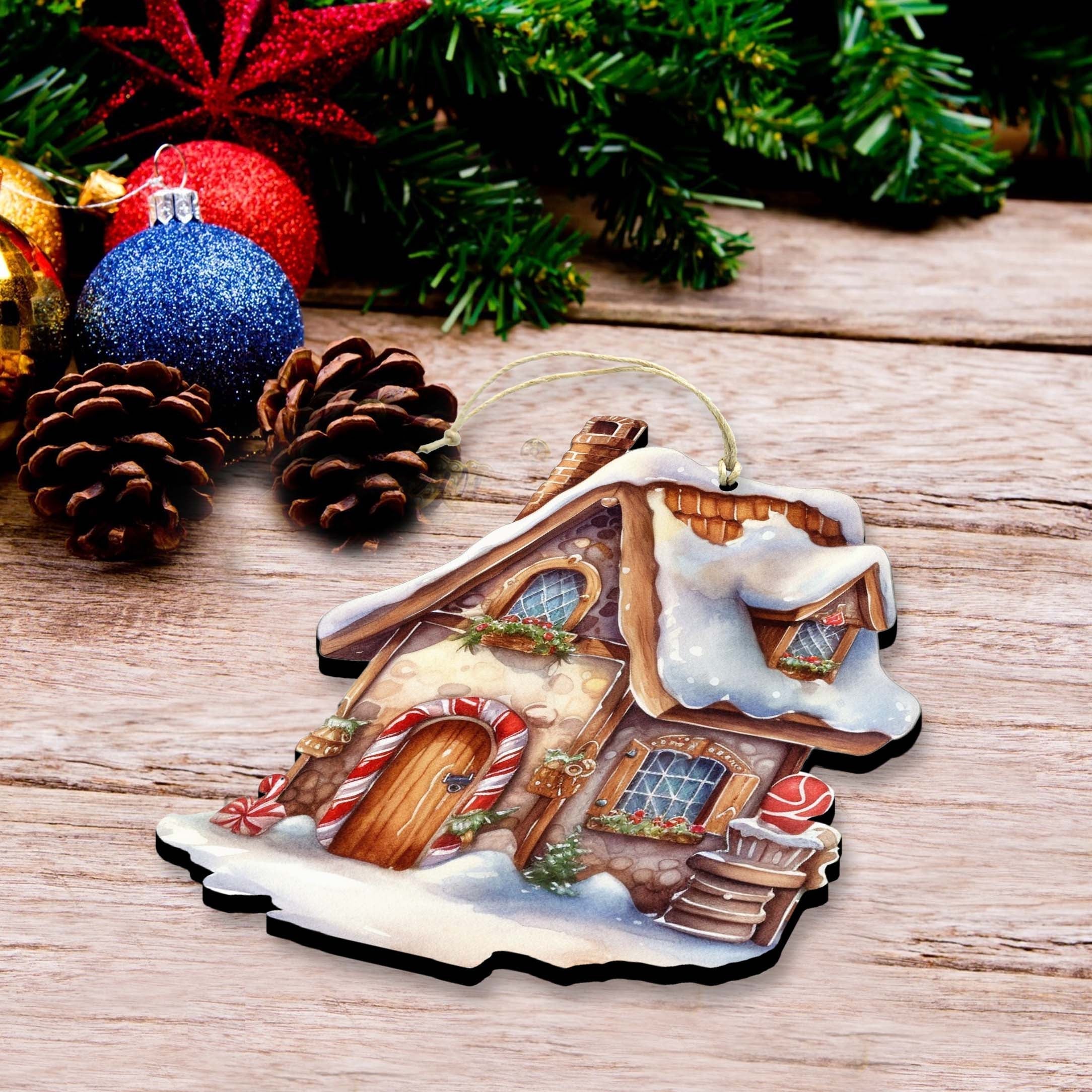Christmas Houses Decorative Wooden Ornaments Set of 3 by G. Debrekht - Christmas Decor - 8091024-S3