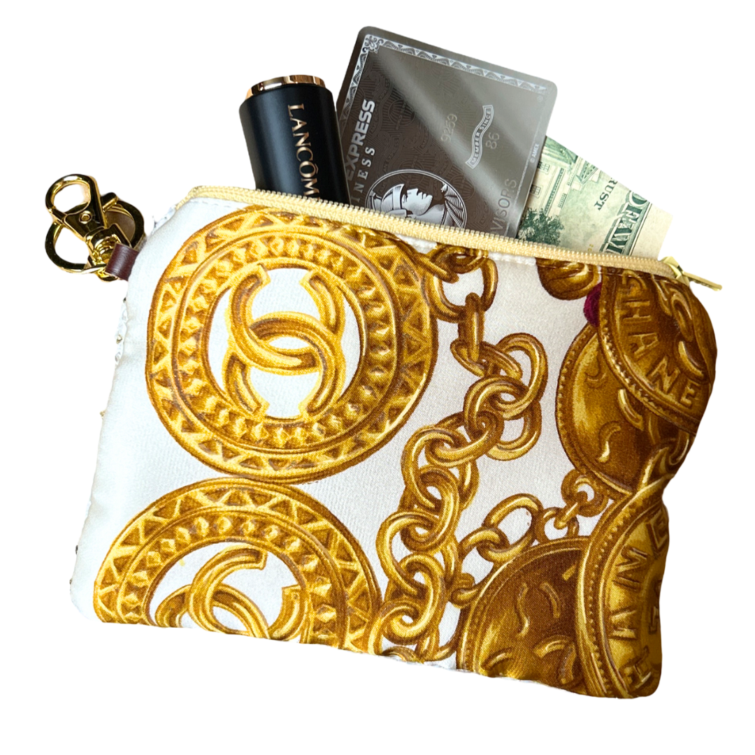 CC Logo Gold Coins Vintage Silk Scarf Coffee Run Keychain Bag