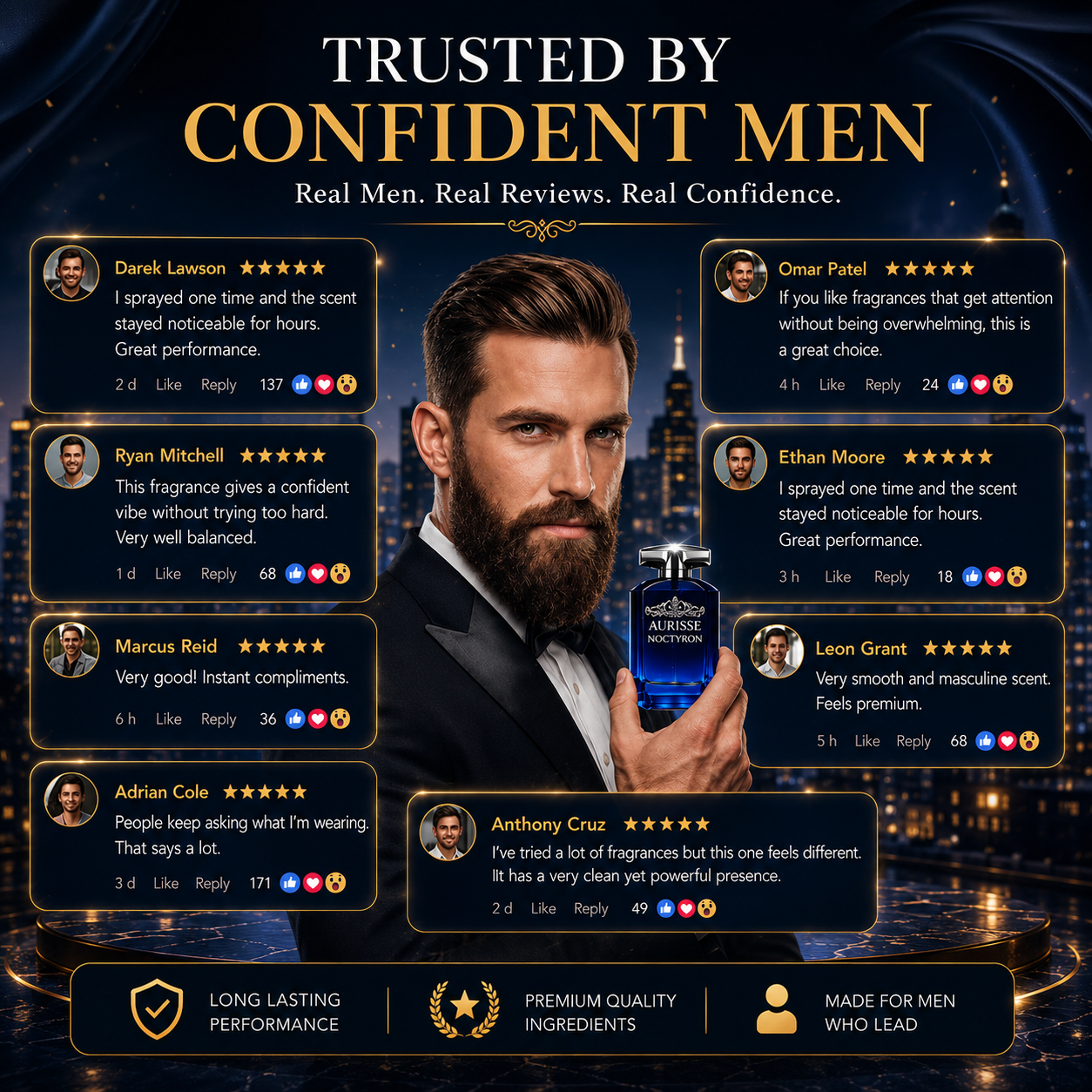 Premium Aurisse Noctyron Men’s Extrait de Parfum - 100ML | 40% Oil Concentration | 12+ Hour Longevity