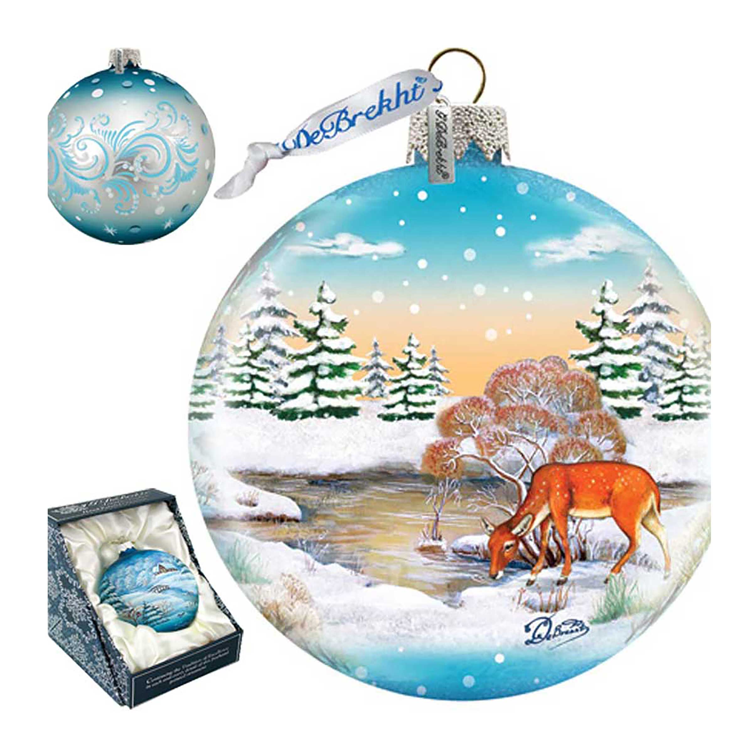 Winter Reindeer Ball Glass Ornament by G. DeBrekht - Wildlife Holiday Décor - 73416