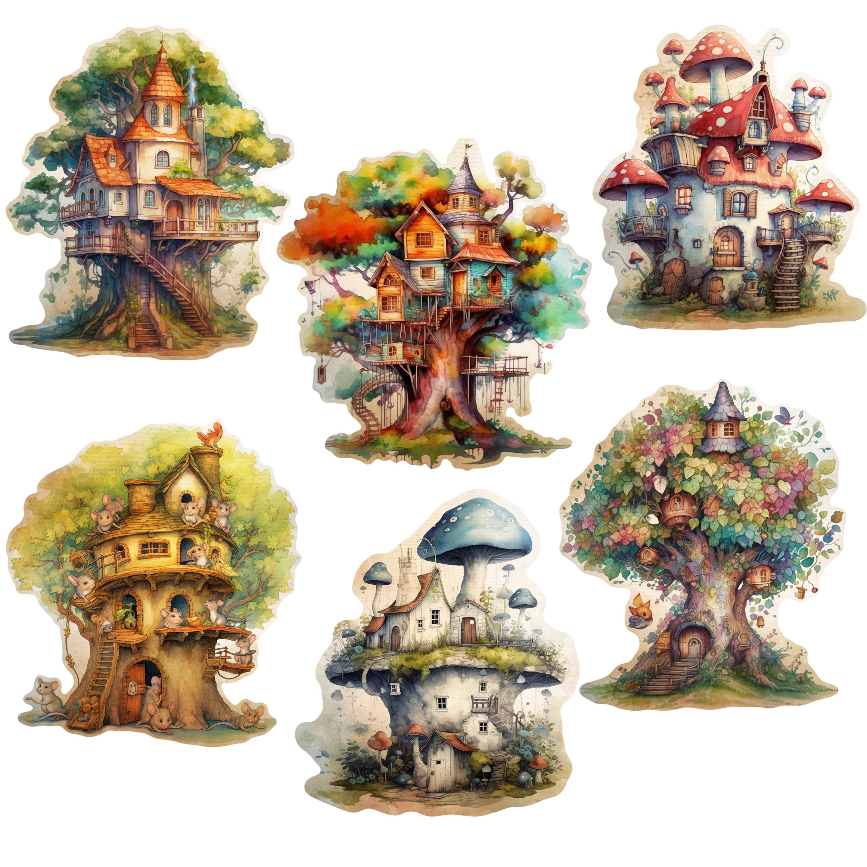Tree House Decorative Wooden Magnets Set of 6 by G. Debrekht - Easter Spring Decor - 8090026G-S6
