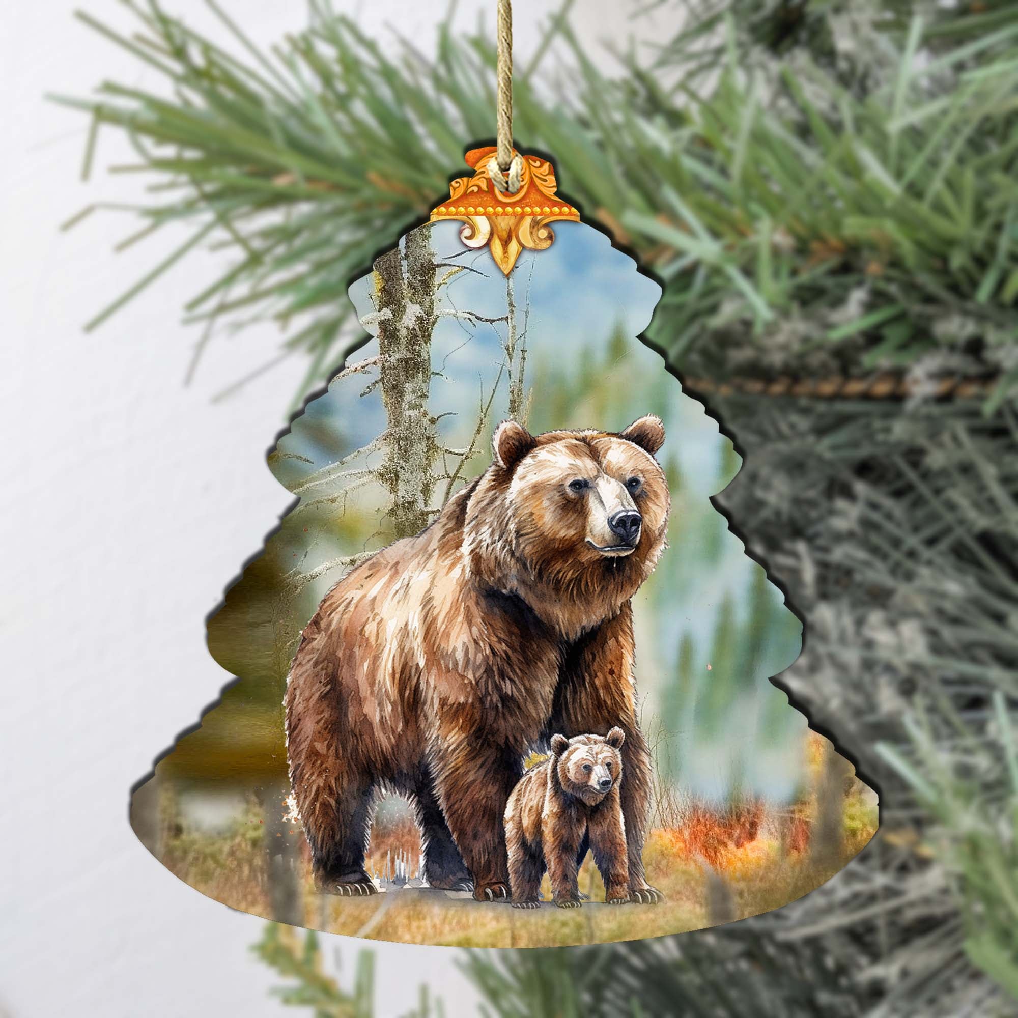 Grizzly Family Glade Tree Wooden Ornaments by G.Debrekht - Wildlife Holiday Decor - 870009