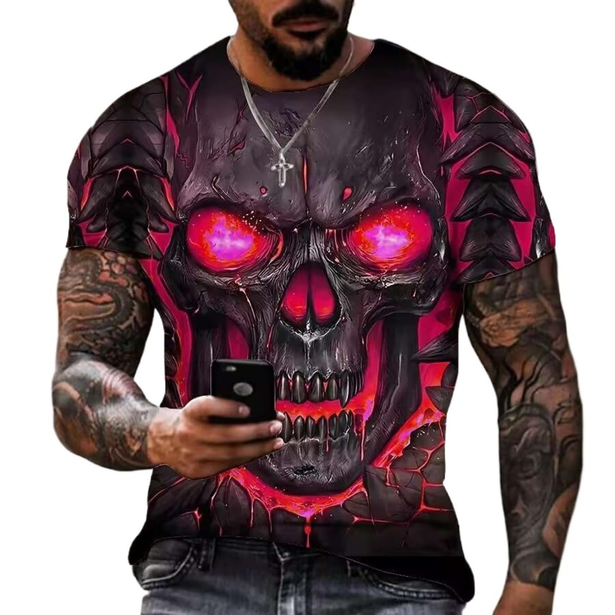 3D Printed Men's T-Shirt with Round Neck and Short Sleeves