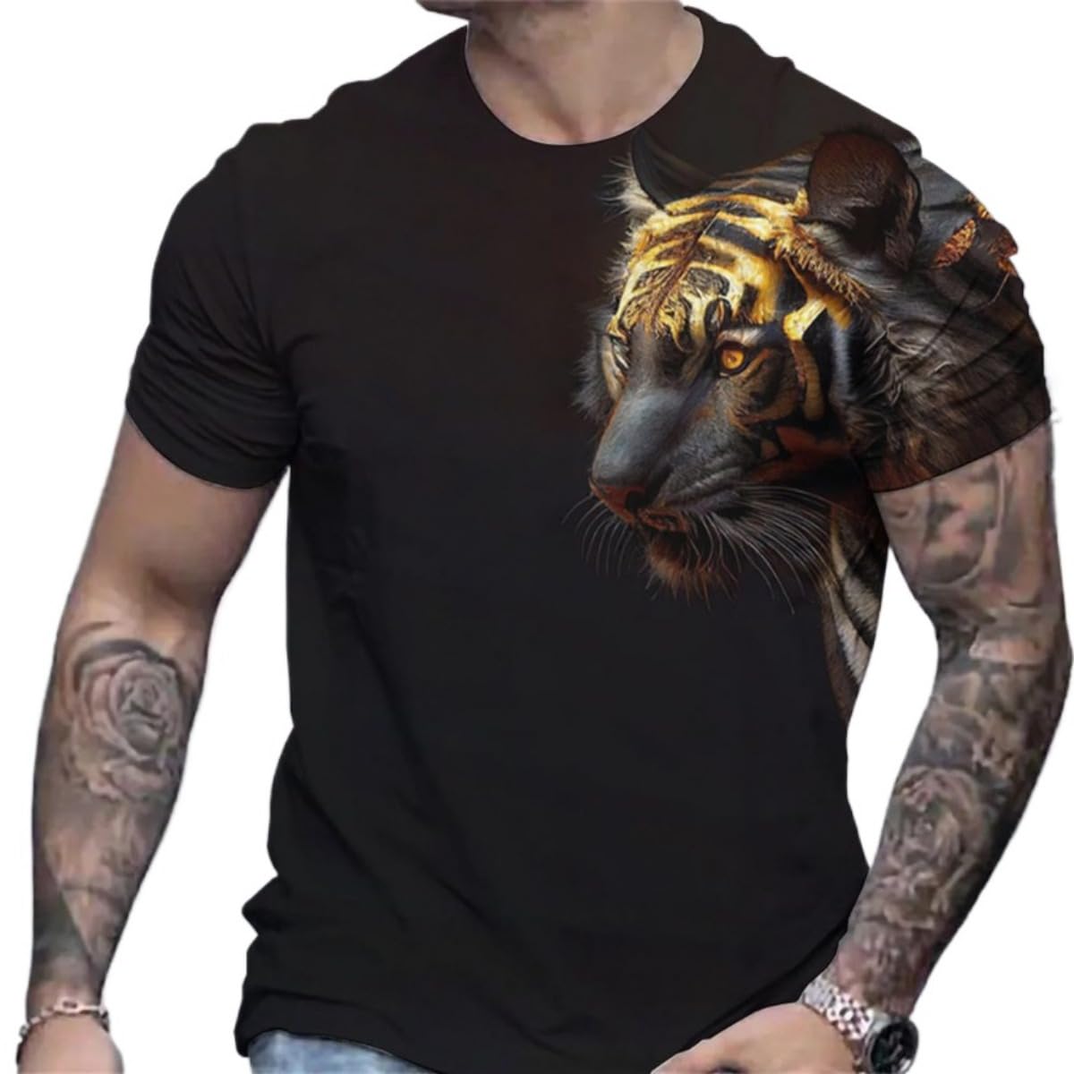 3D Printed Men's T-Shirt with Round Neck and Short Sleeves