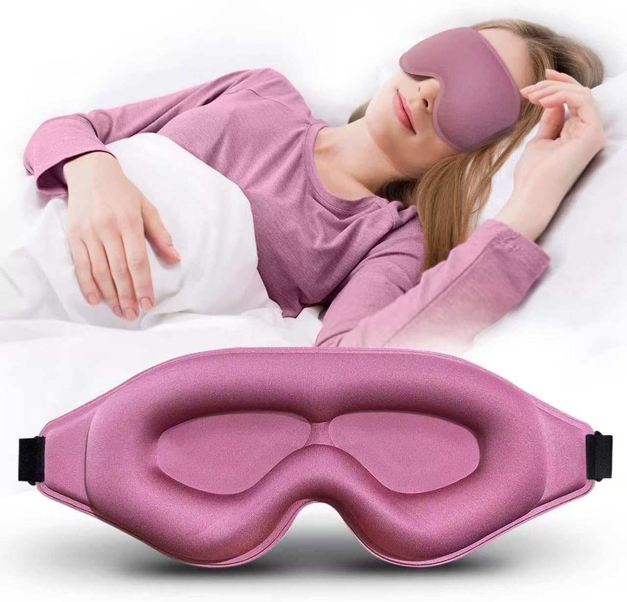 3D Sleep Eye Mask - Lash Extension Friendly, Adjustable Strap Blackout Blindfold for Men & Women, Travel & Sleep Aid (Pink)