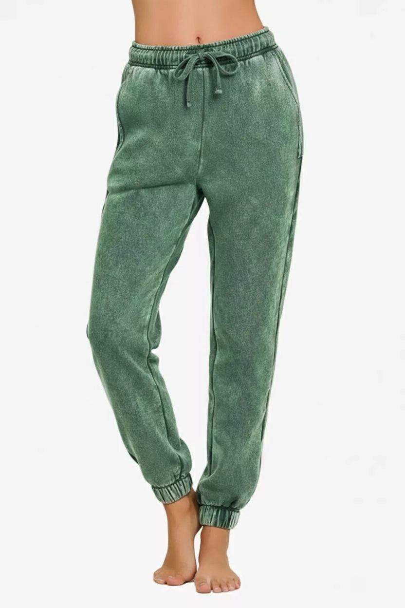 Zenana Acid Wash Fleece Sweatpants with Pockets