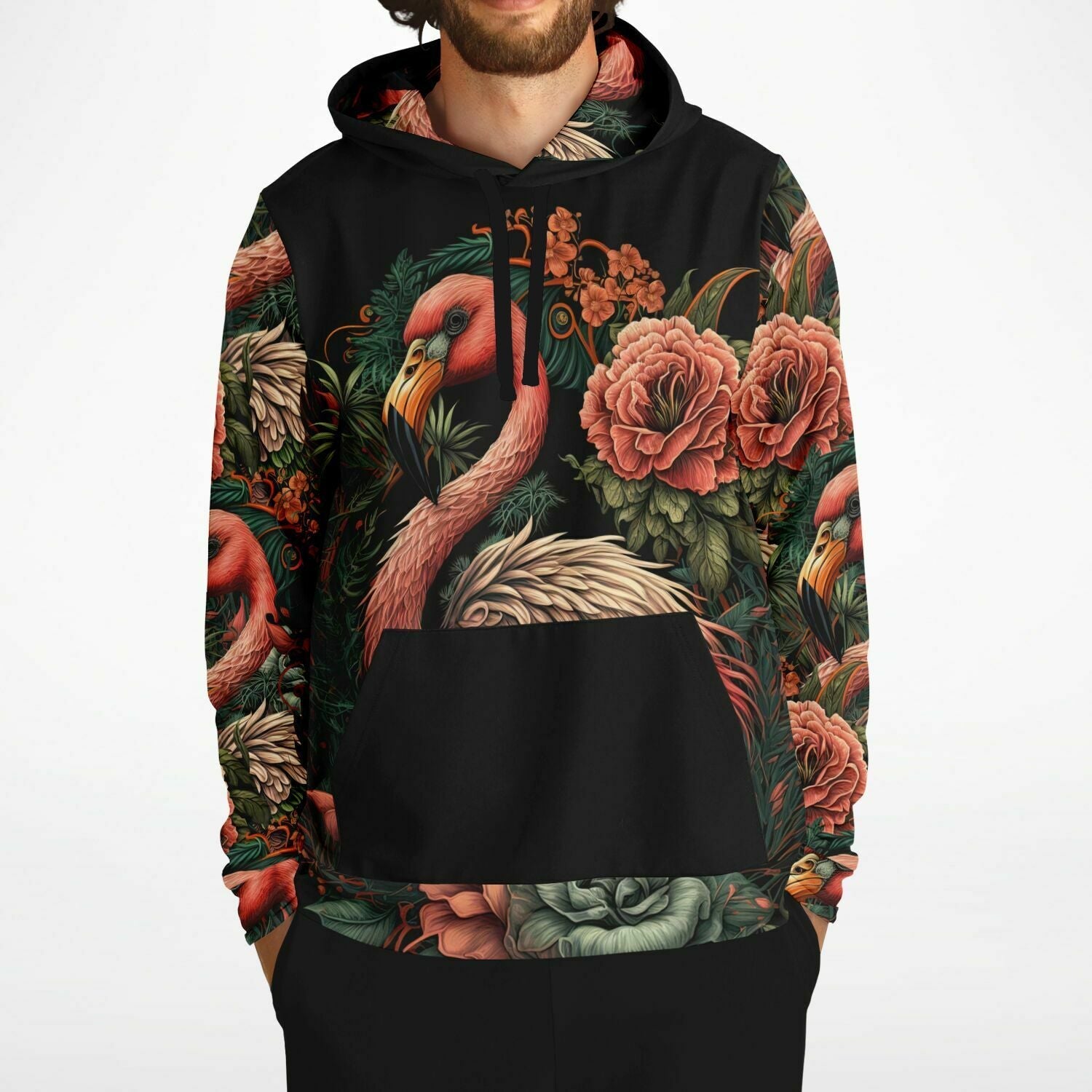 Flamingo Black Elegant Floral Hoodie