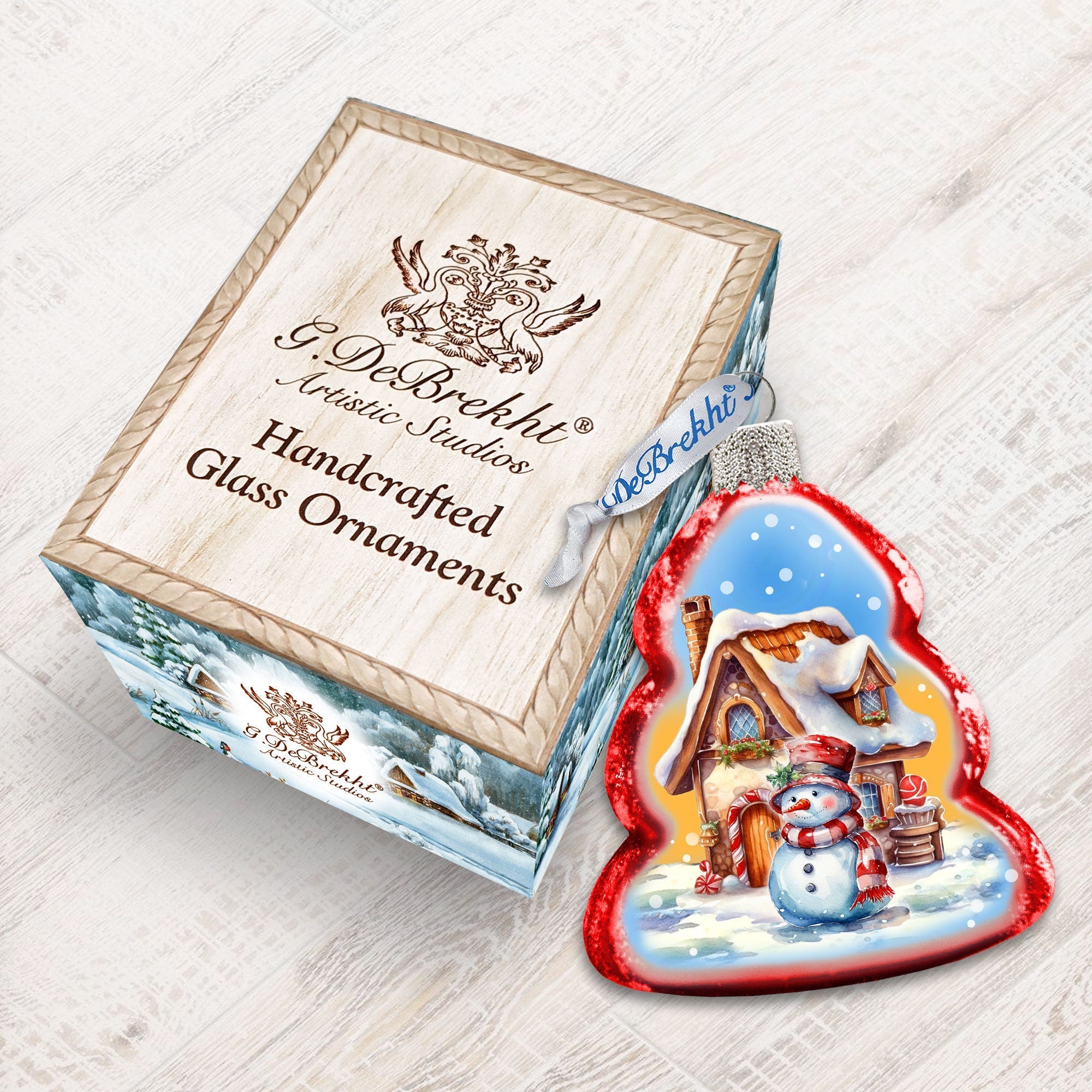 Snowman and Christmas Cottage Mercury Glass Ornaments by G. Debrekht - Christmas Decor - 776033