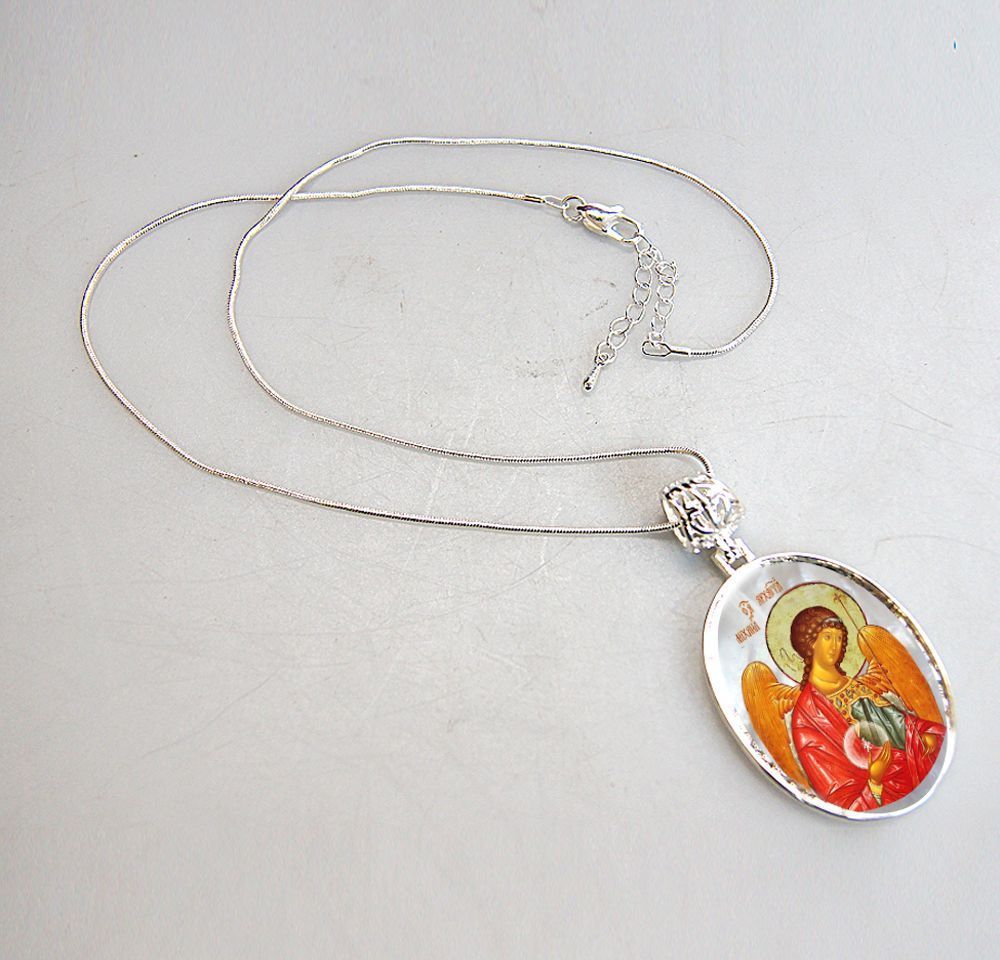 Saint Michael the Archangel Silver Plated Mother of Pearl Necklace - 43027