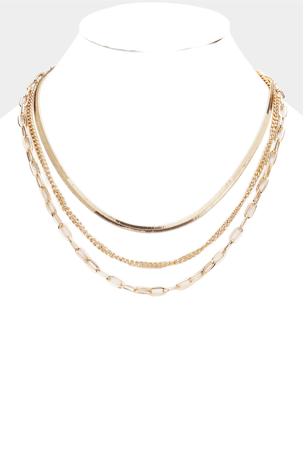 3 Layer Herringbone and Link Gold Necklace by Embellish Your Life