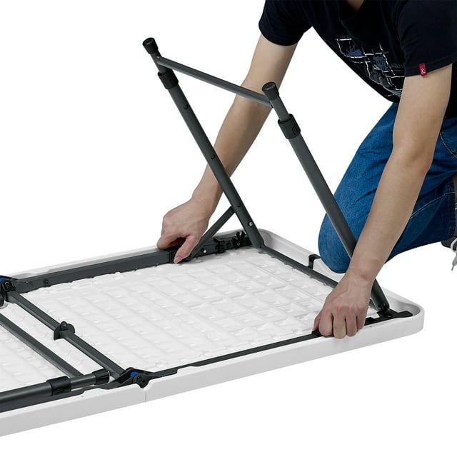 4 Foot Adjustable Height Folding Plastic Table, Indoor Outdoor White Granite