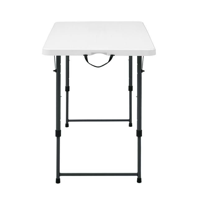 4 Foot Adjustable Height Folding Plastic Table, Indoor Outdoor White Granite