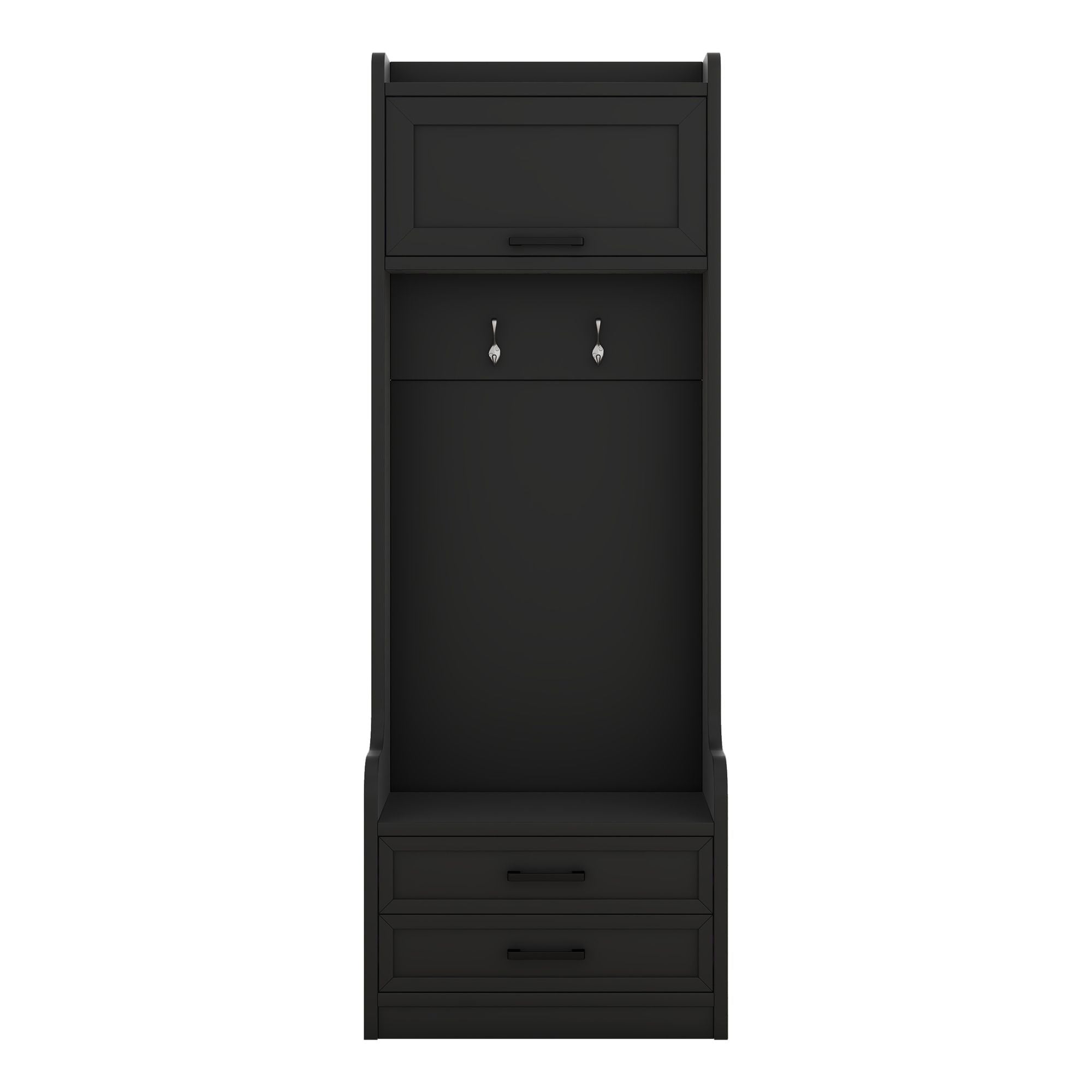 4-in-1 Detachable Hall Tree with Storage and 7 Hooks, Multiple Functions Hallway Coat Rack with Storage Drawers and Cabinet, Black Shoe Bench for Entryway Hallway