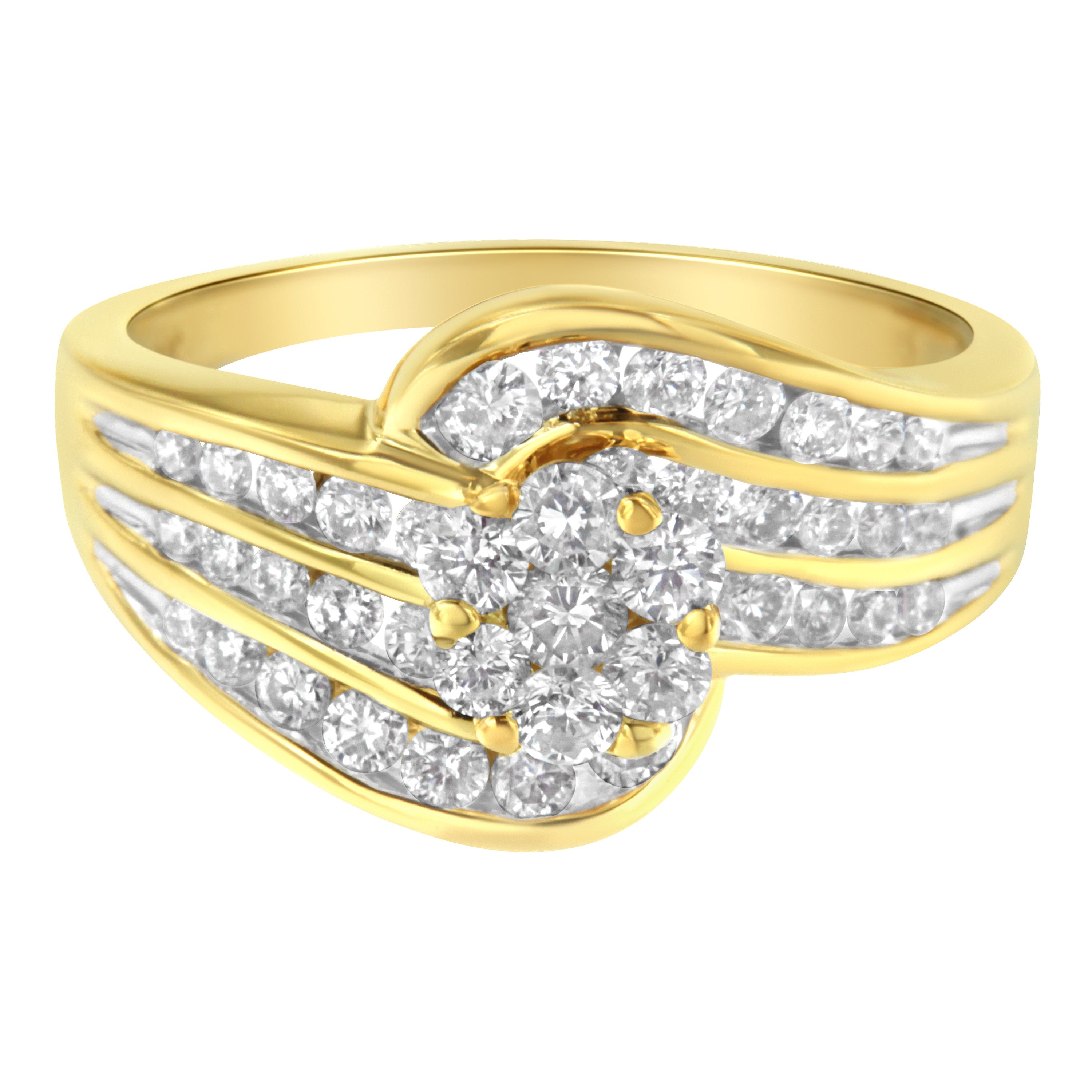 14K Yellow Gold Diamond Cocktail Bypass Ring (1 1/2 Cttw, H-I Color, Si2-I1 Clarity) - Size 8-1/2