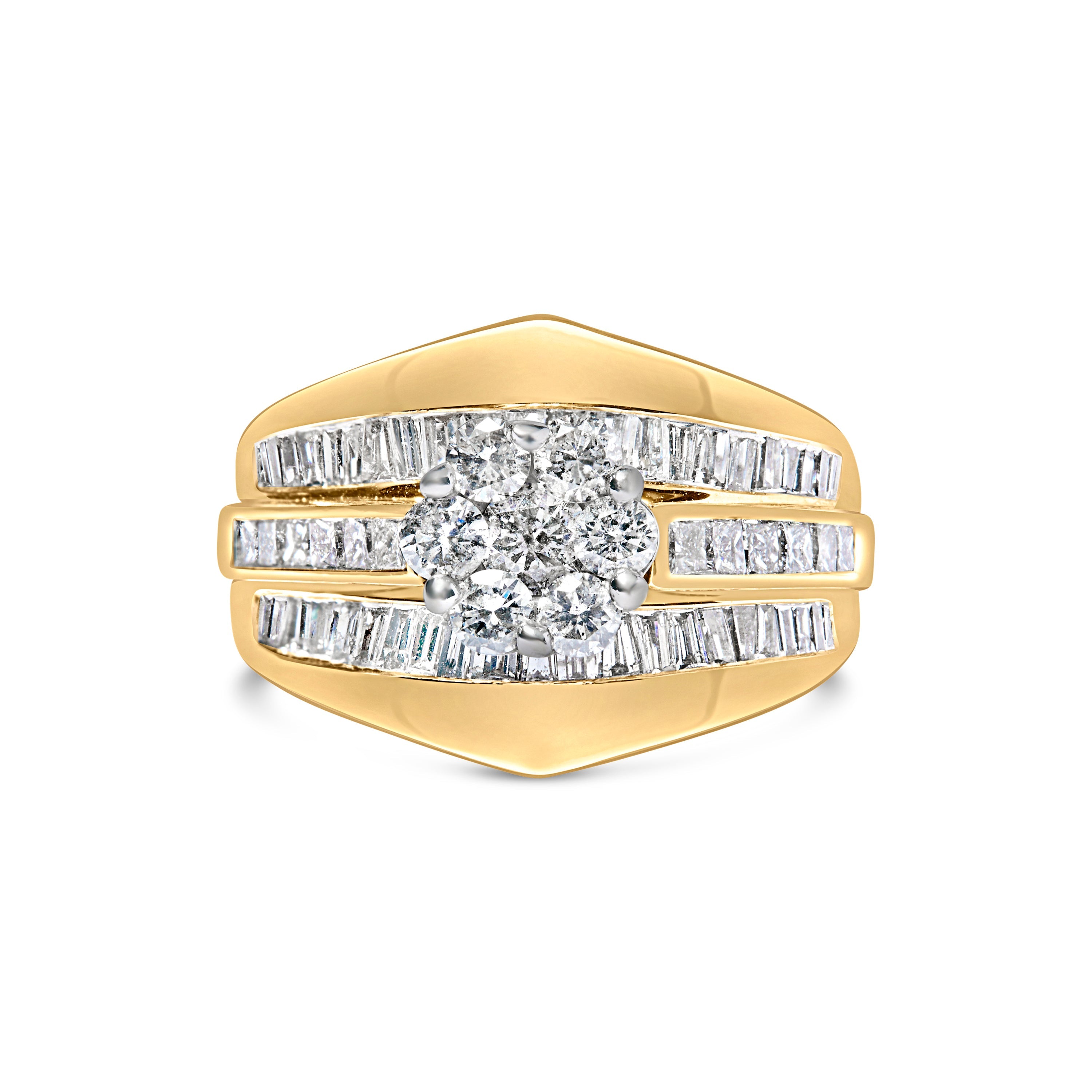 14K Yellow Gold 2-1/3 Cttw Diamond Cluster Channel Set Chevron Shaped Band Engagement Ring & Wedding Band Set (H-I Color, Si1-Si2 Clarity)- Size 7-1/4