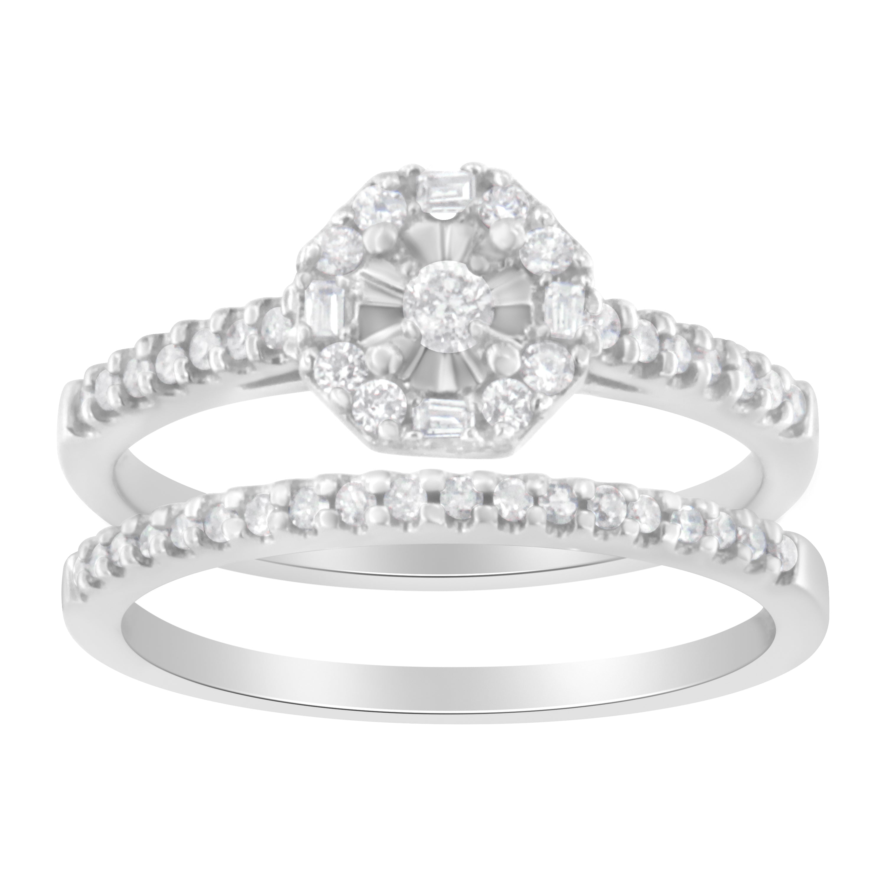 10K White Gold Diamond Engagement Ring And Wedding Band Set (3/8 Cttw, I-J Color, I2-I3 Clarity) - Size 8