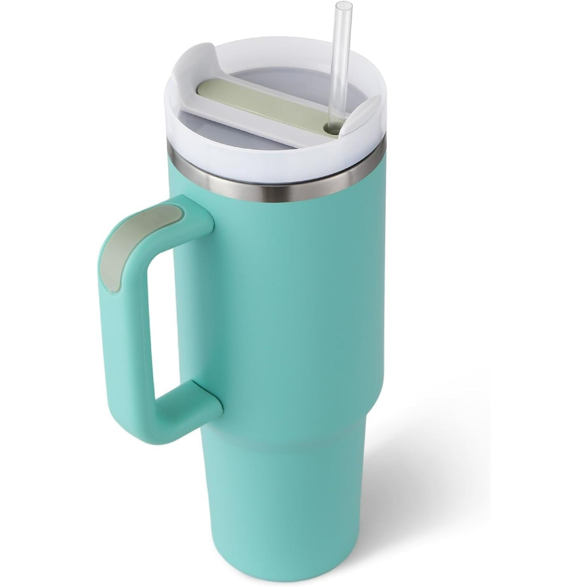 40 oz Water Tumbler Cup Stainless Steel Insulated Bottle Handle & Straw Travel