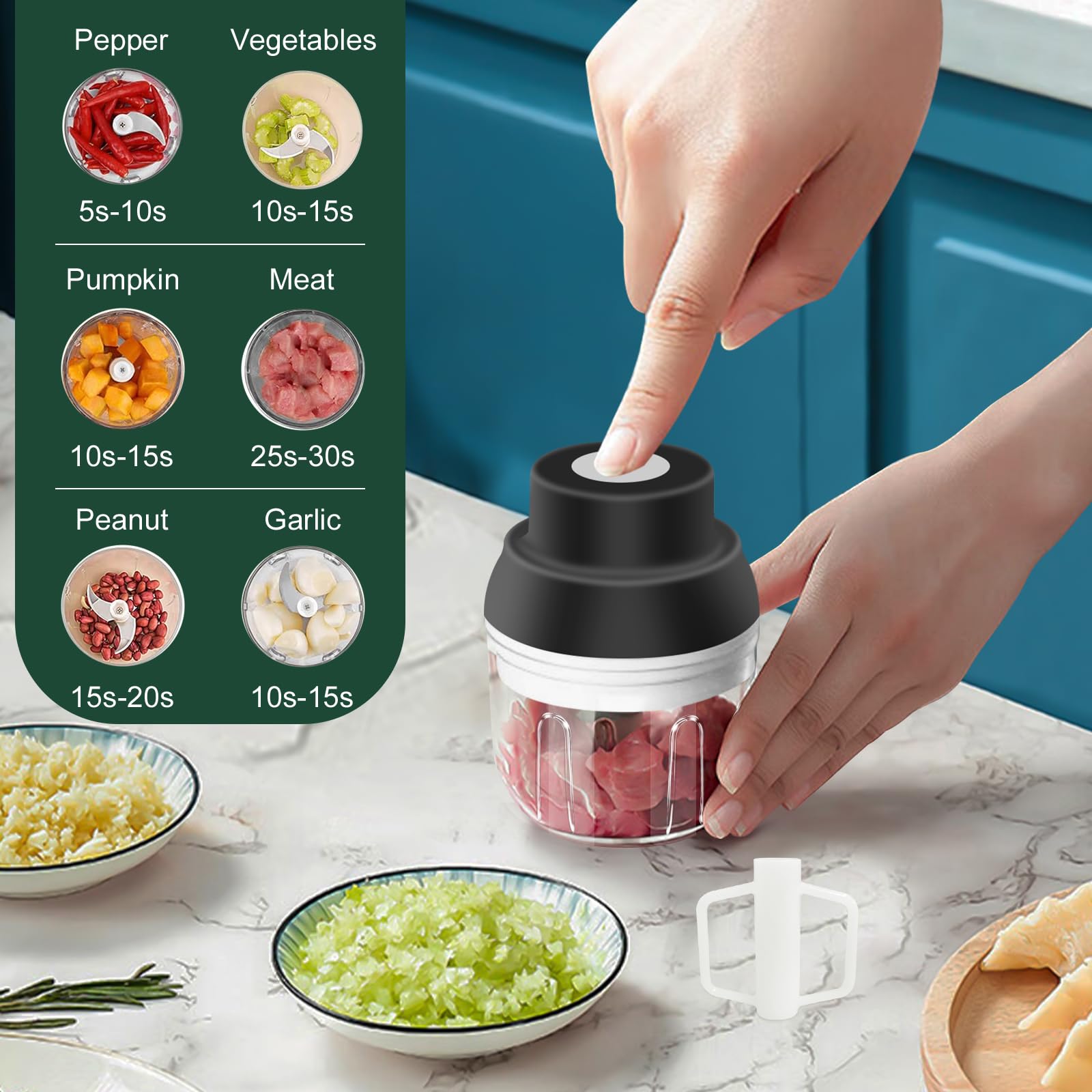 400ML Electric Garlic Chopper, 6 Blades Garlic Grinder Mini Vegetable Chopper, USB Portable Veggie Chopper, Garlic Mincer, Onion Chopper, Food Processor for Ginger, Chili, Fruit, Meat