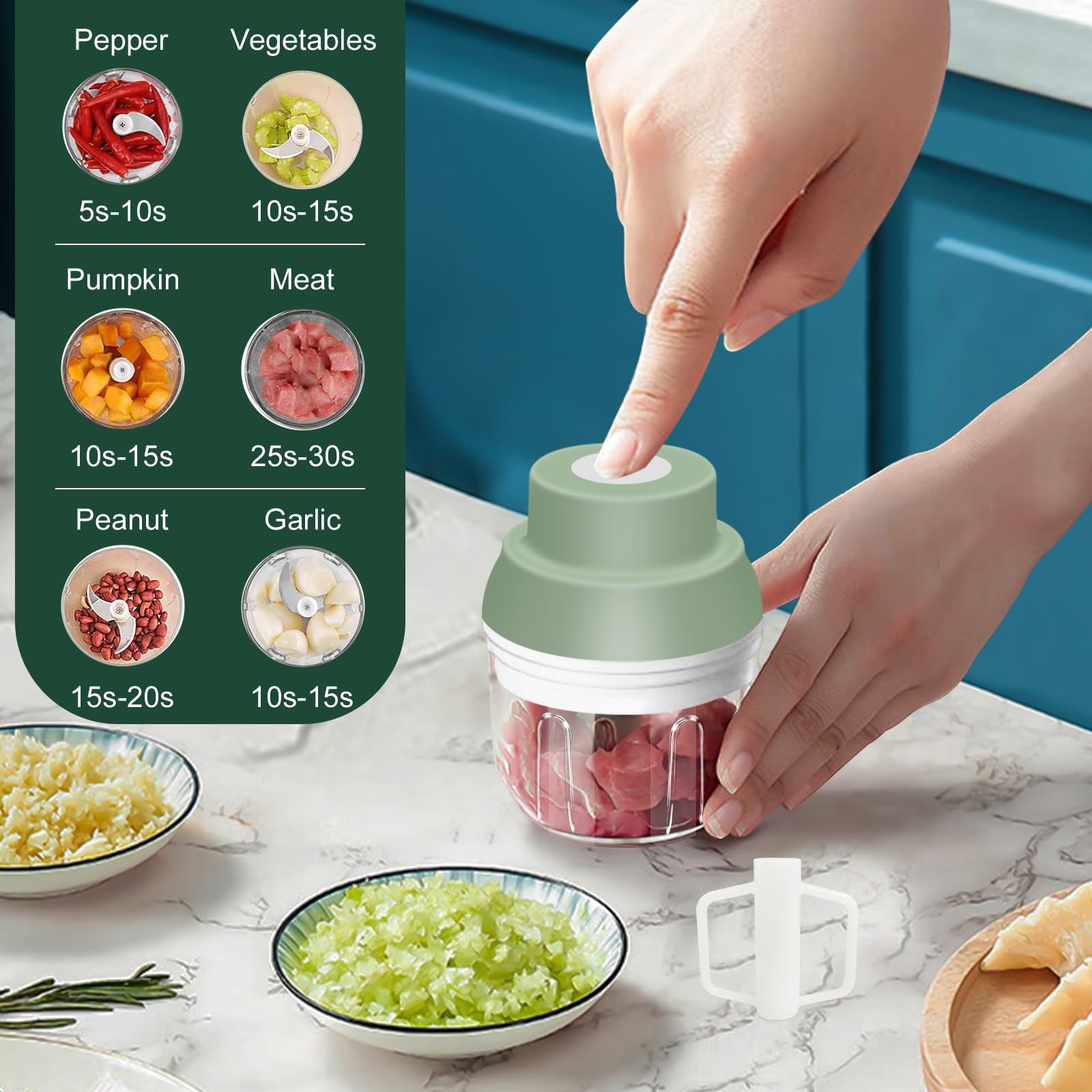 400ML Electric Garlic Chopper, 6 Blades Garlic Grinder Mini Vegetable Chopper, USB Portable Veggie Chopper, Garlic Mincer, Onion Chopper, Food Processor for Ginger, Chili, Fruit, Meat