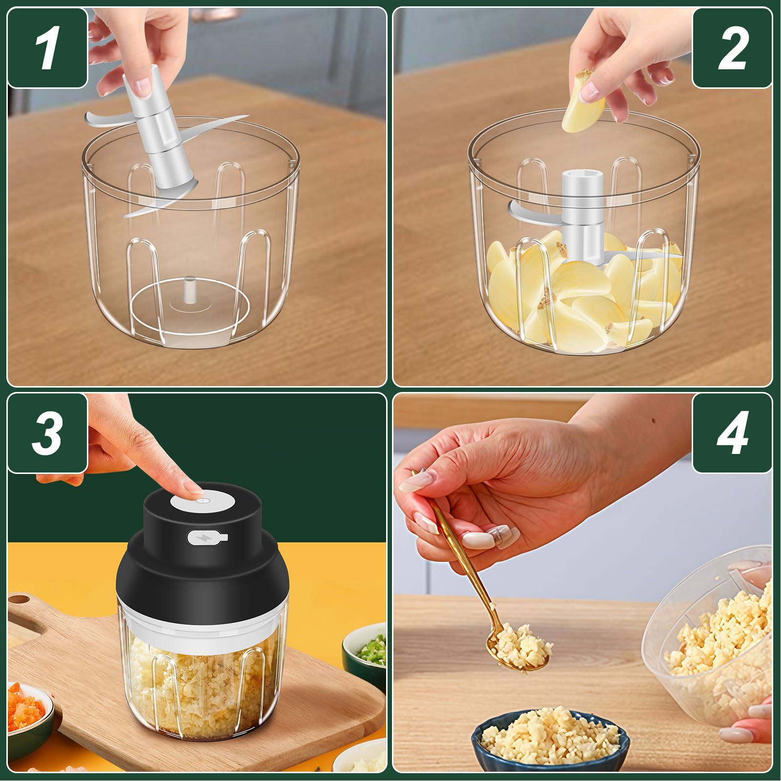 400ML Electric Garlic Chopper, 6 Blades Garlic Grinder Mini Vegetable Chopper, USB Portable Veggie Chopper, Garlic Mincer, Onion Chopper, Food Processor for Ginger, Chili, Fruit, Meat