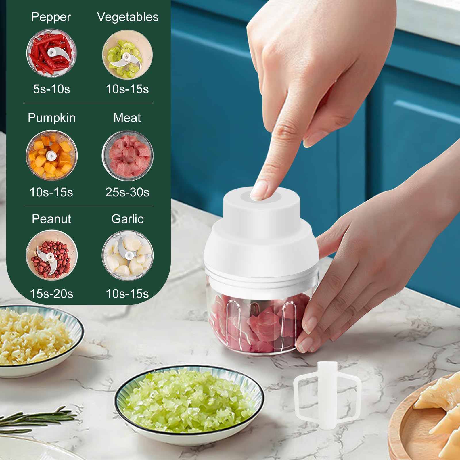 400ML Electric Garlic Chopper, 6 Blades Garlic Grinder Mini Vegetable Chopper, USB Portable Veggie Chopper, Garlic Mincer, Onion Chopper, Food Processor for Ginger, Chili, Fruit, Meat