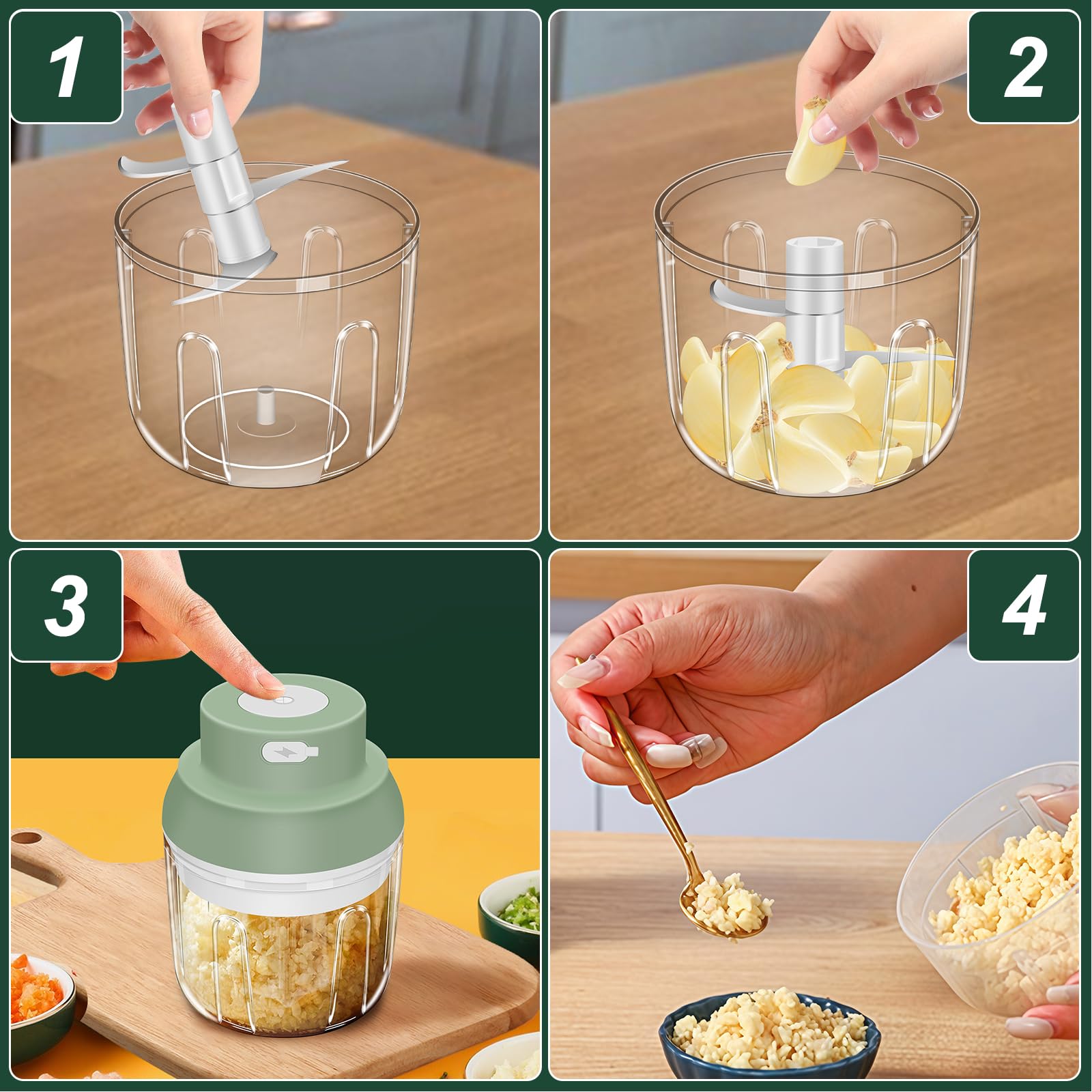 400ML Electric Garlic Chopper, 6 Blades Garlic Grinder Mini Vegetable Chopper, USB Portable Veggie Chopper, Garlic Mincer, Onion Chopper, Food Processor for Ginger, Chili, Fruit, Meat