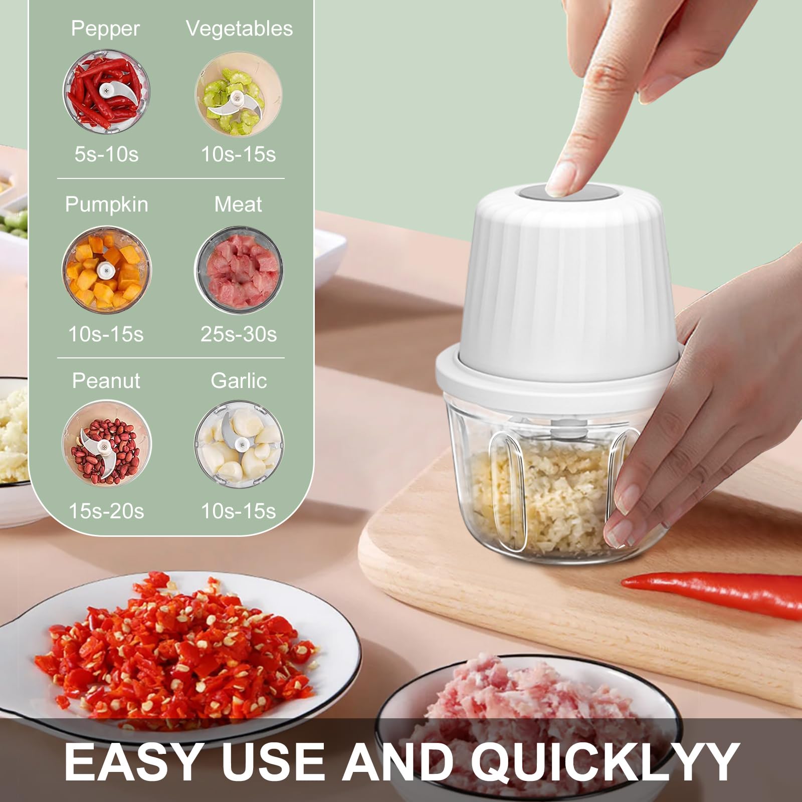 400ML Electric Garlic Chopper, 6 Blades Garlic Grinder Mini Vegetable Chopper, USB Portable Veggie Chopper, Garlic Mincer, Onion Chopper, Food Processor for Ginger, Chili, Fruit, Meat
