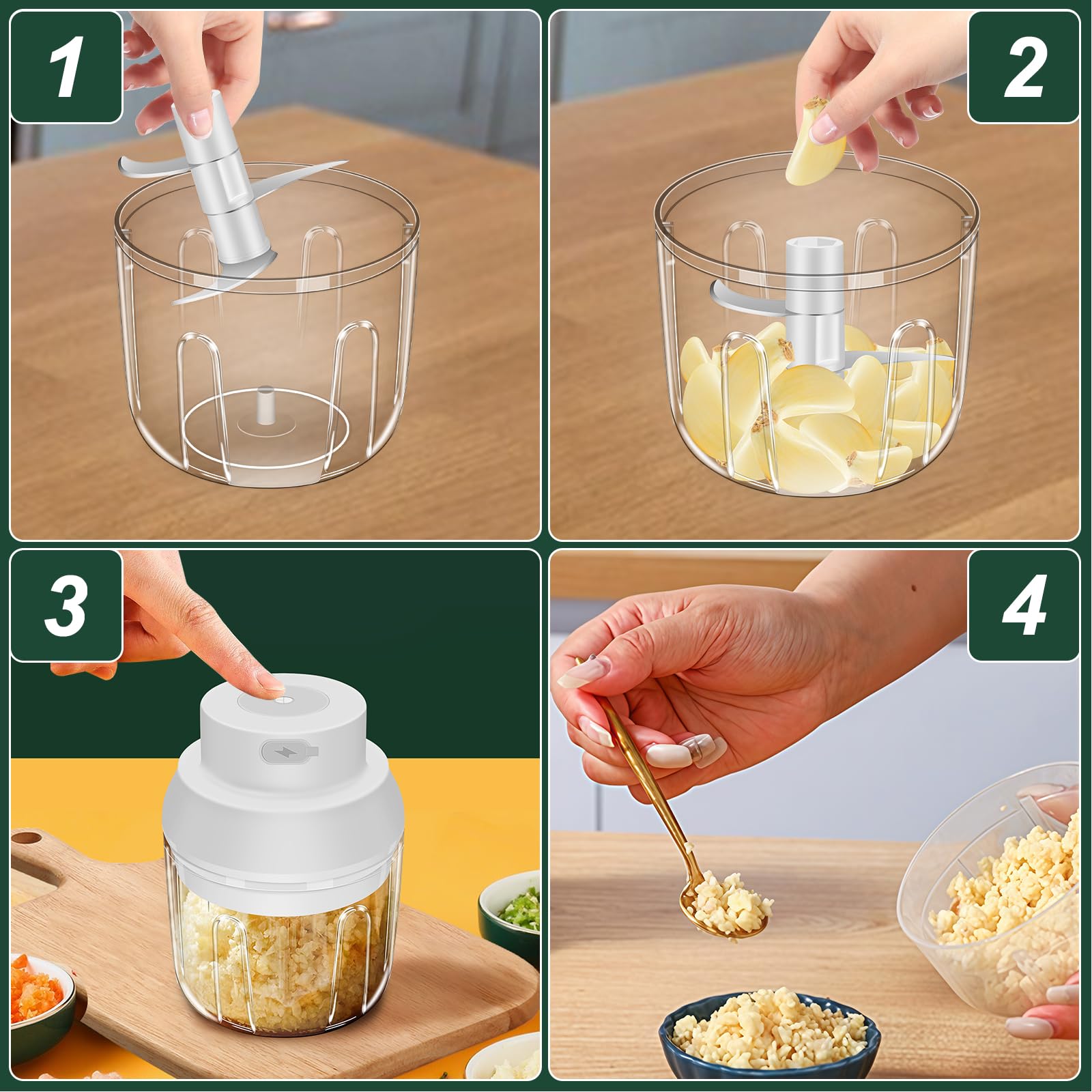 400ML Electric Garlic Chopper, 6 Blades Garlic Grinder Mini Vegetable Chopper, USB Portable Veggie Chopper, Garlic Mincer, Onion Chopper, Food Processor for Ginger, Chili, Fruit, Meat