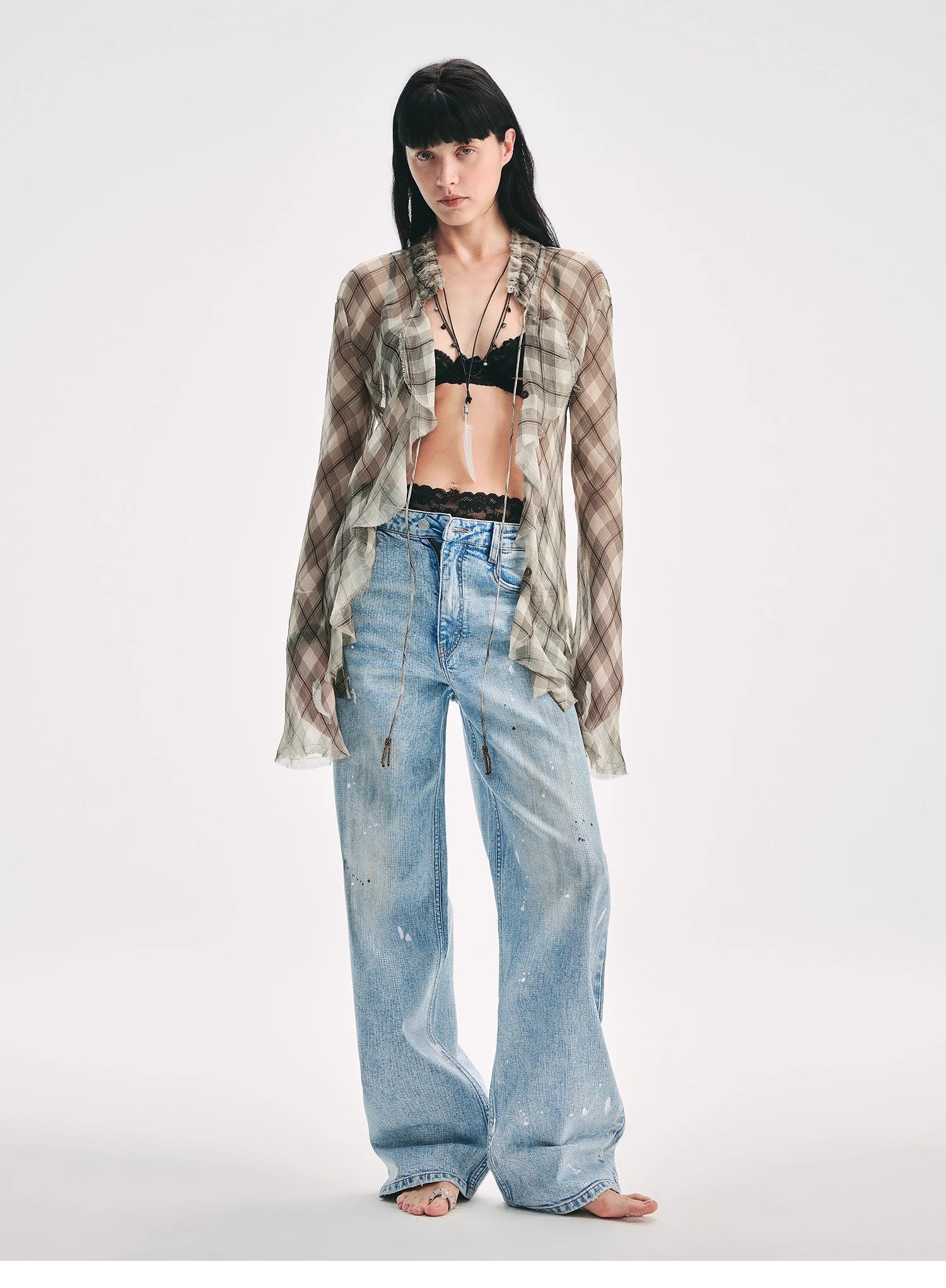 "Fashion Archive" Retro Plaid Light Gauze Cool Slim Shirt-0