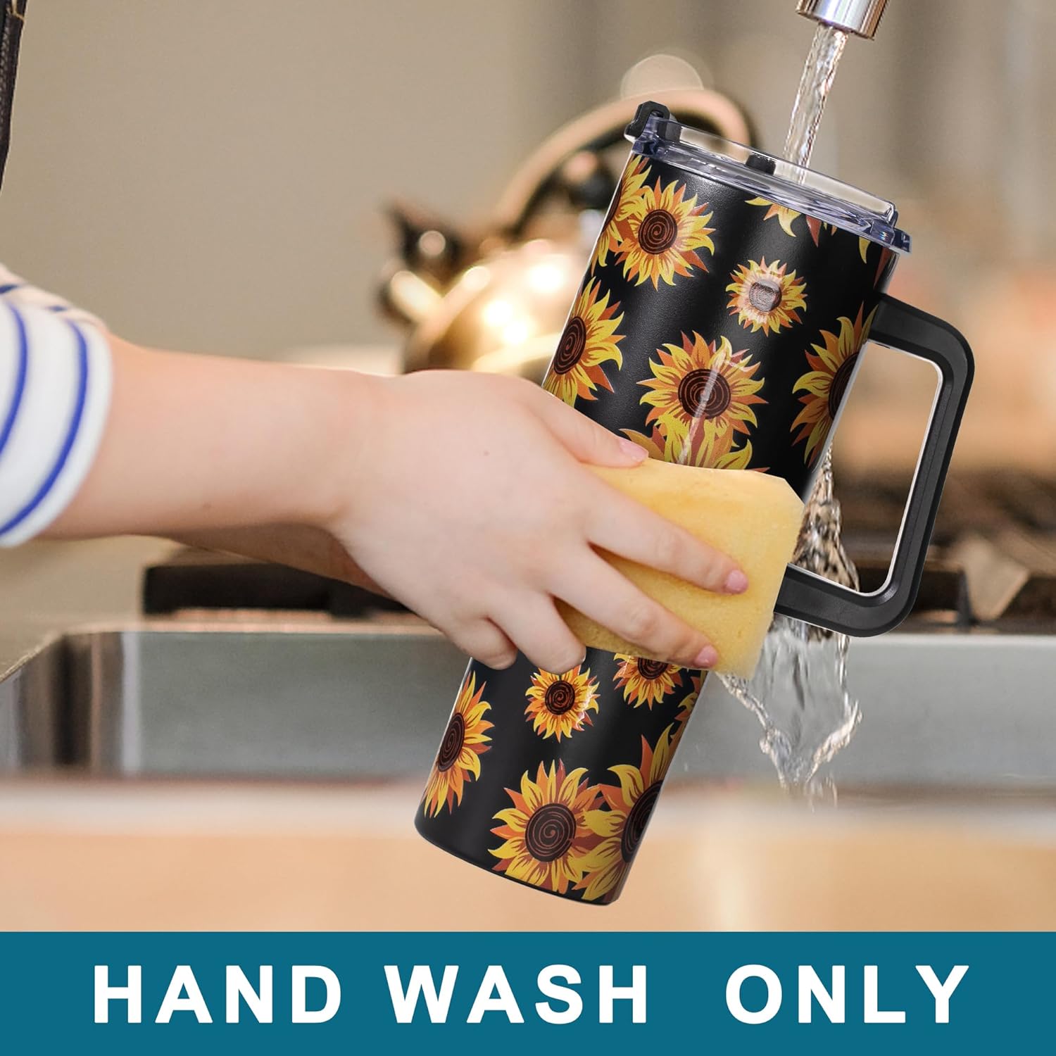 40oz Sunflower Tumbler with Handle – Sunflower Gifts for Women, Mom, Grandma, Wife & Daughter – Insulated Cup with Handle, Lid & Straw – Birthday & Mother’s Day Gifts for Best Friend, Teacher & Nurse