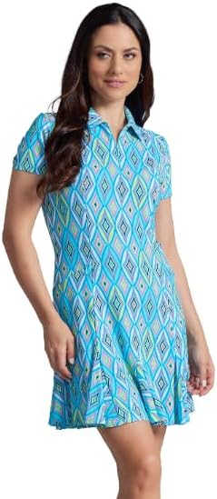 IBKUL Athleisure Wear Sun Protective UPF 50+ Icefil Cooling Romina Print Short Sleeve Godet Dress - 69931