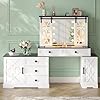Compact Vanity with Hidden Chair | Mini Dorm Organizers and Storage Dressing Table Desk Gift for Girls Lady with 2 Large Drawers Shelves Mirror Lights for Small Bedroom (White)