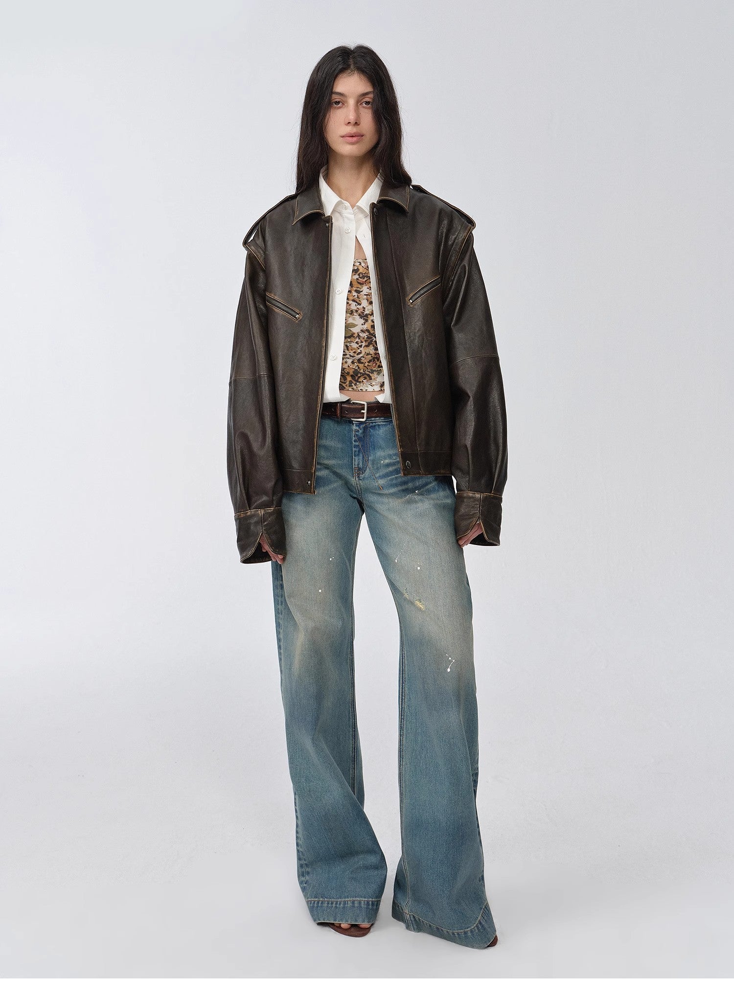 "Barn Feelings" Vintage distressed vegetable tanned sheepskin sleeves removable two-way genuine leather jacket-0