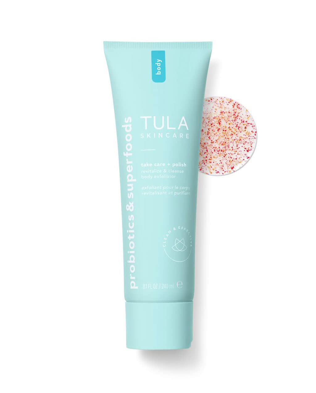 TULA Skin Care Take Care + Polish - Revitalize & Cleanse Body Exfoliator, 2-in-1, Buffs Away Dull Skin & Improves Skin Texture, Contains AHAs, Lemon, and Hibiscus, 8.1 fl oz.