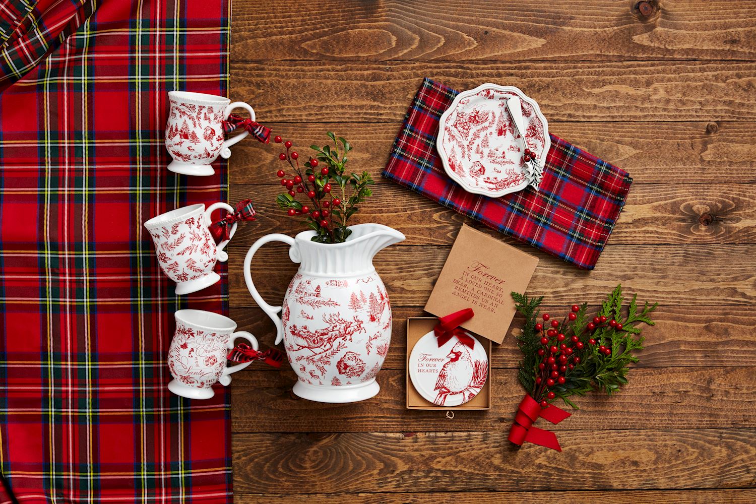 Red Toile Christmas Ceramic Mugs