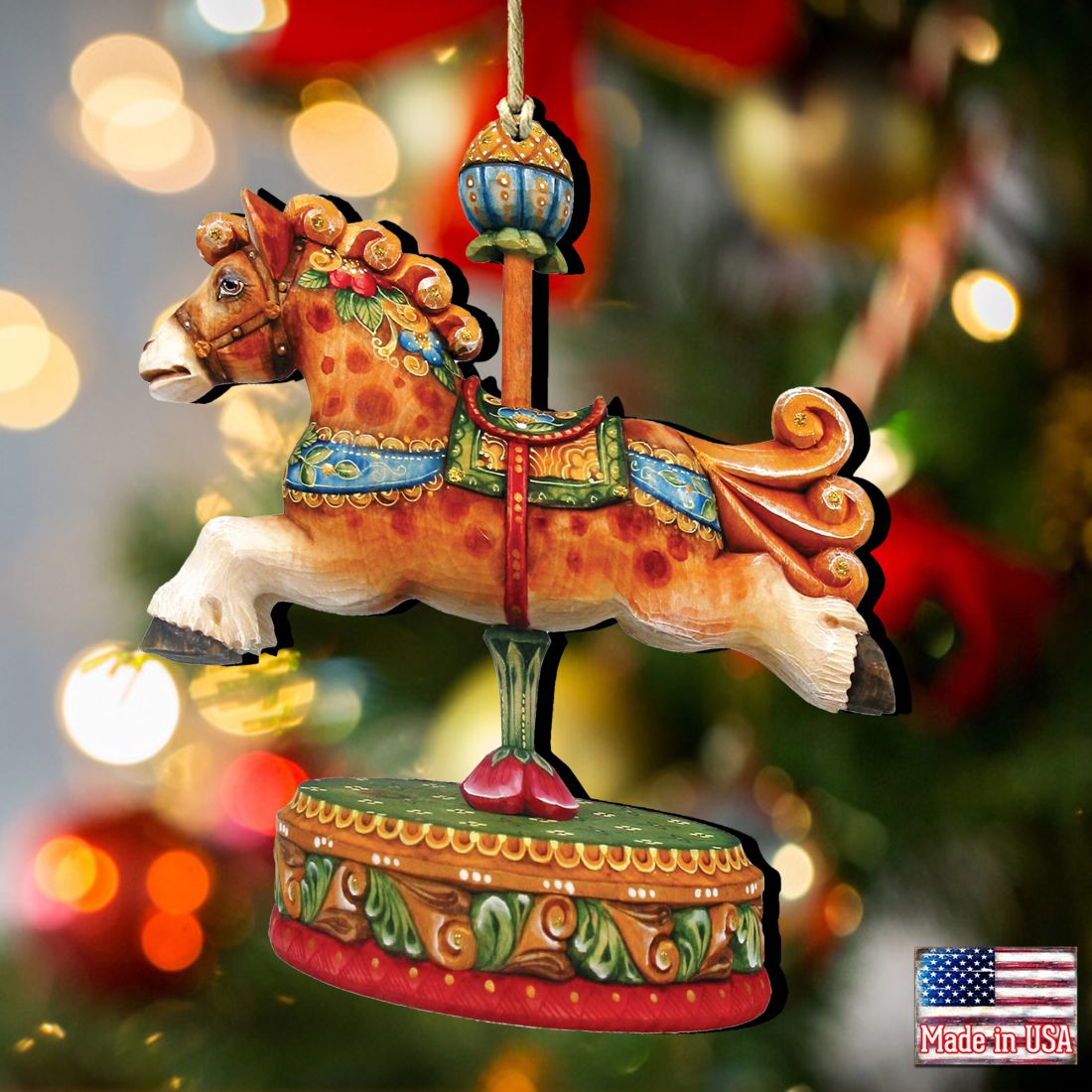 Curly Carousel Pony Wooden Ornaments by G. DeBrekht - Carousel Holiday Decor - 8114041-3