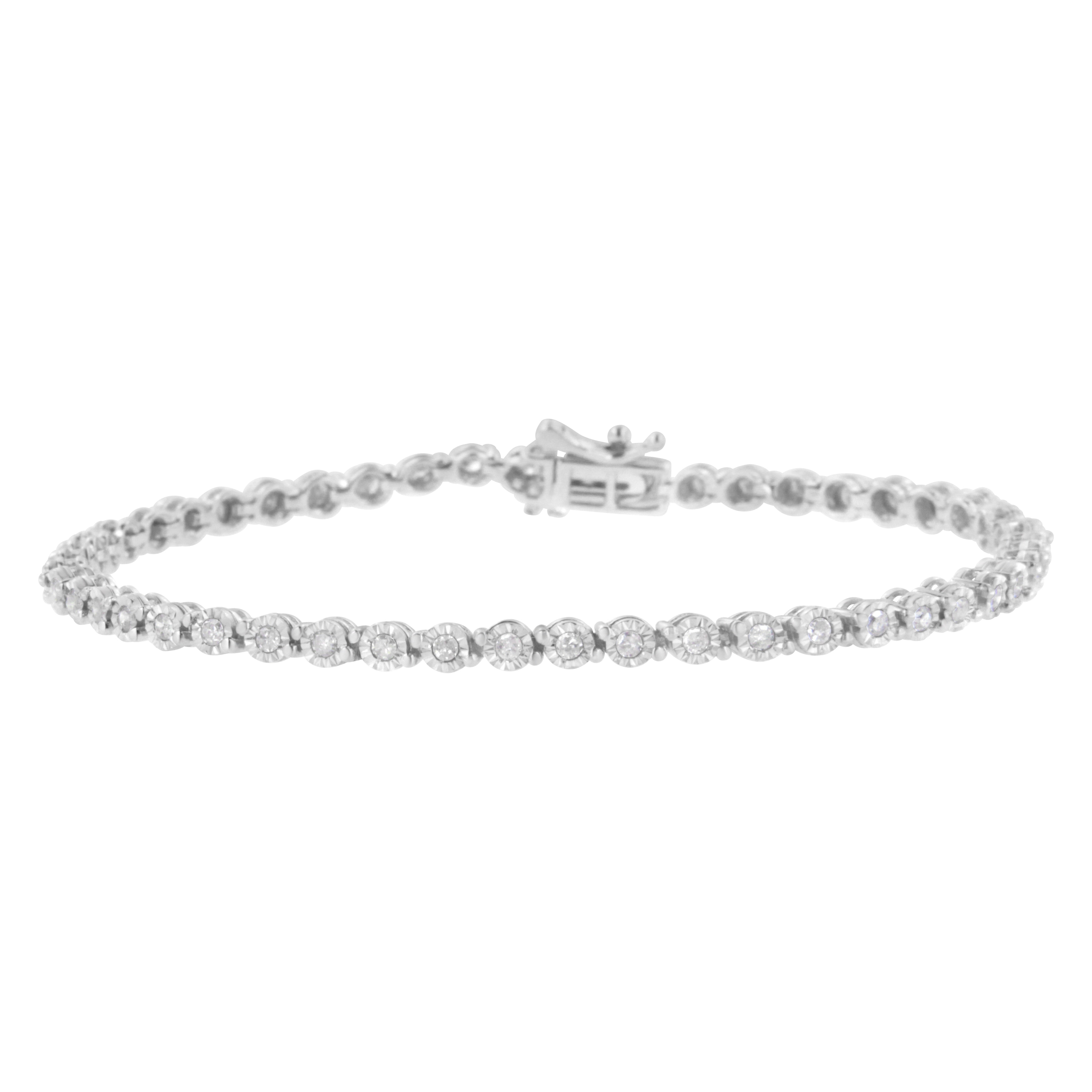 .925 Sterling Silver 1.0 Cttw Bezel-Set Round-Cut Diamond Link Bracelet (I-J Color, I3 Clarity) - 7.25"
