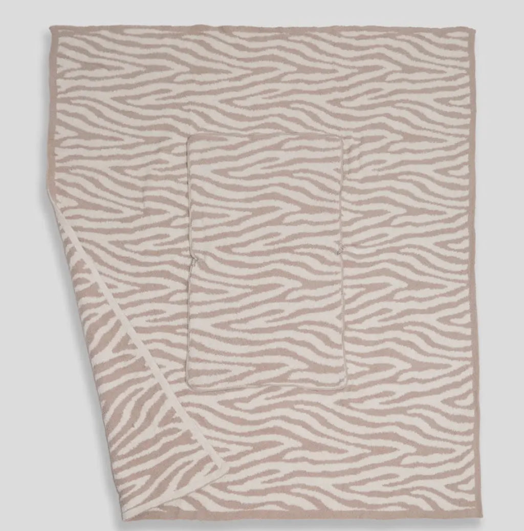 2-in-1 Taupe Zebra Blanket / Pillow