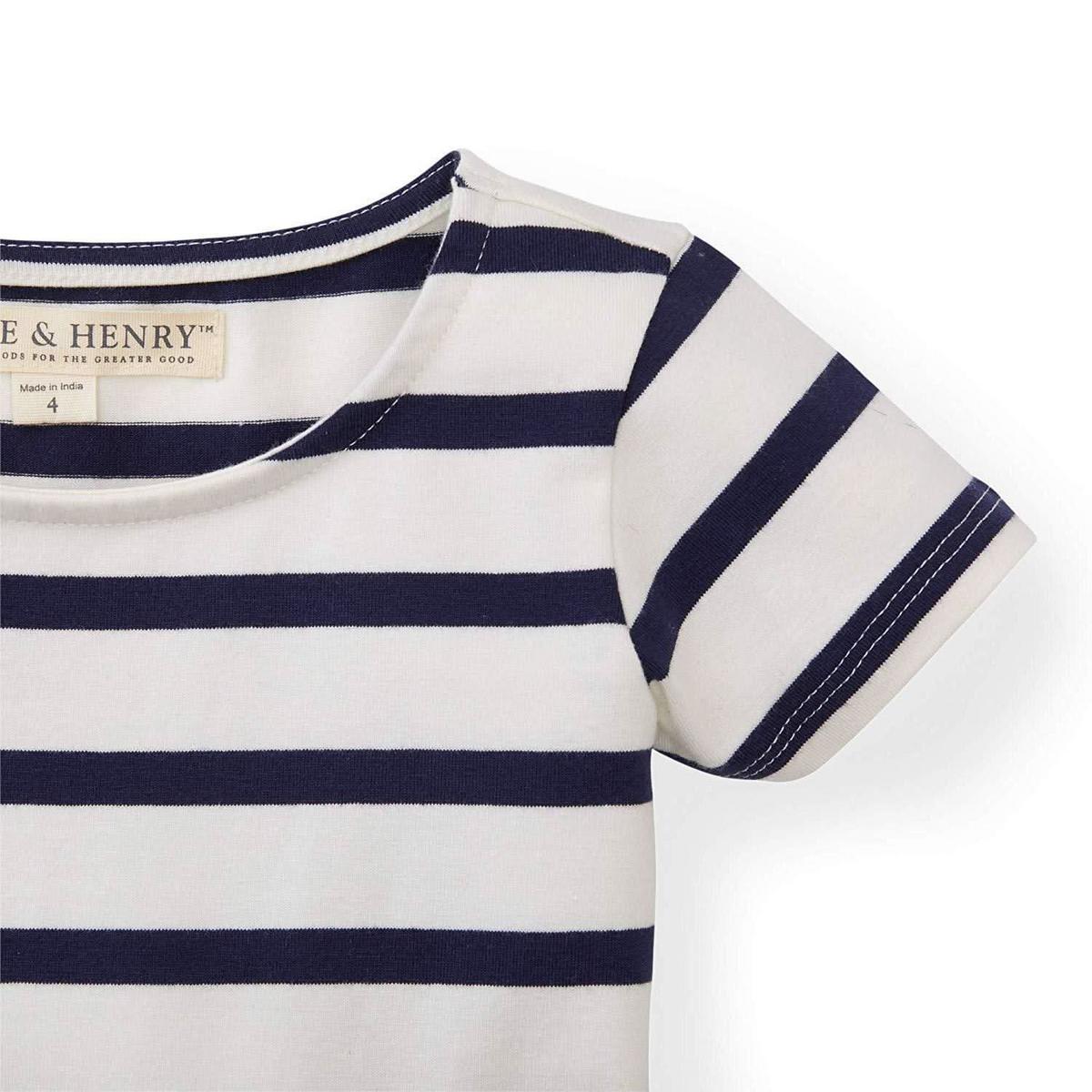 Organic Tie-Waist Knit Dress - White & Navy Stripe