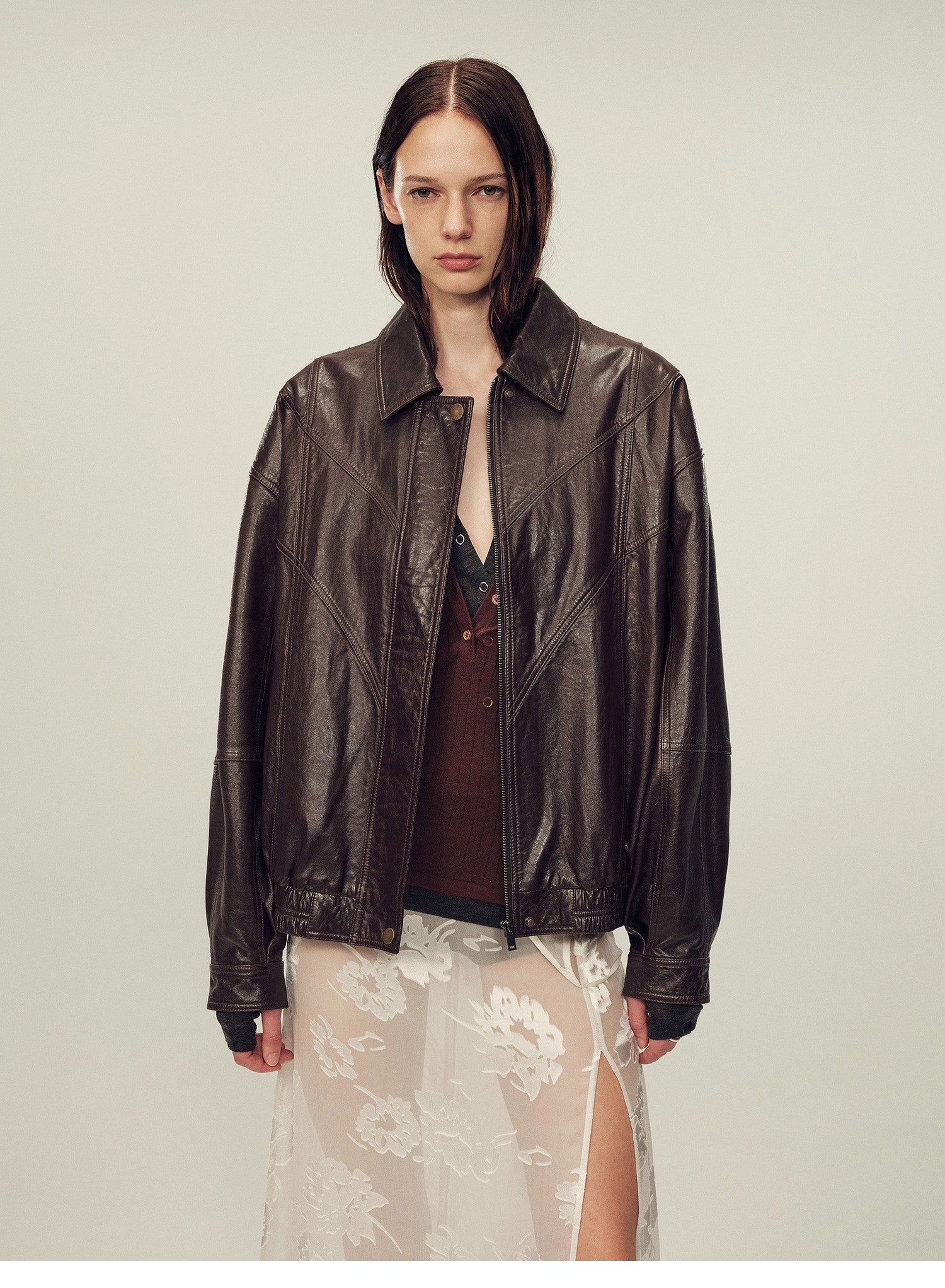Suede top-grain sheepskin lapel genuine leather jacket-3