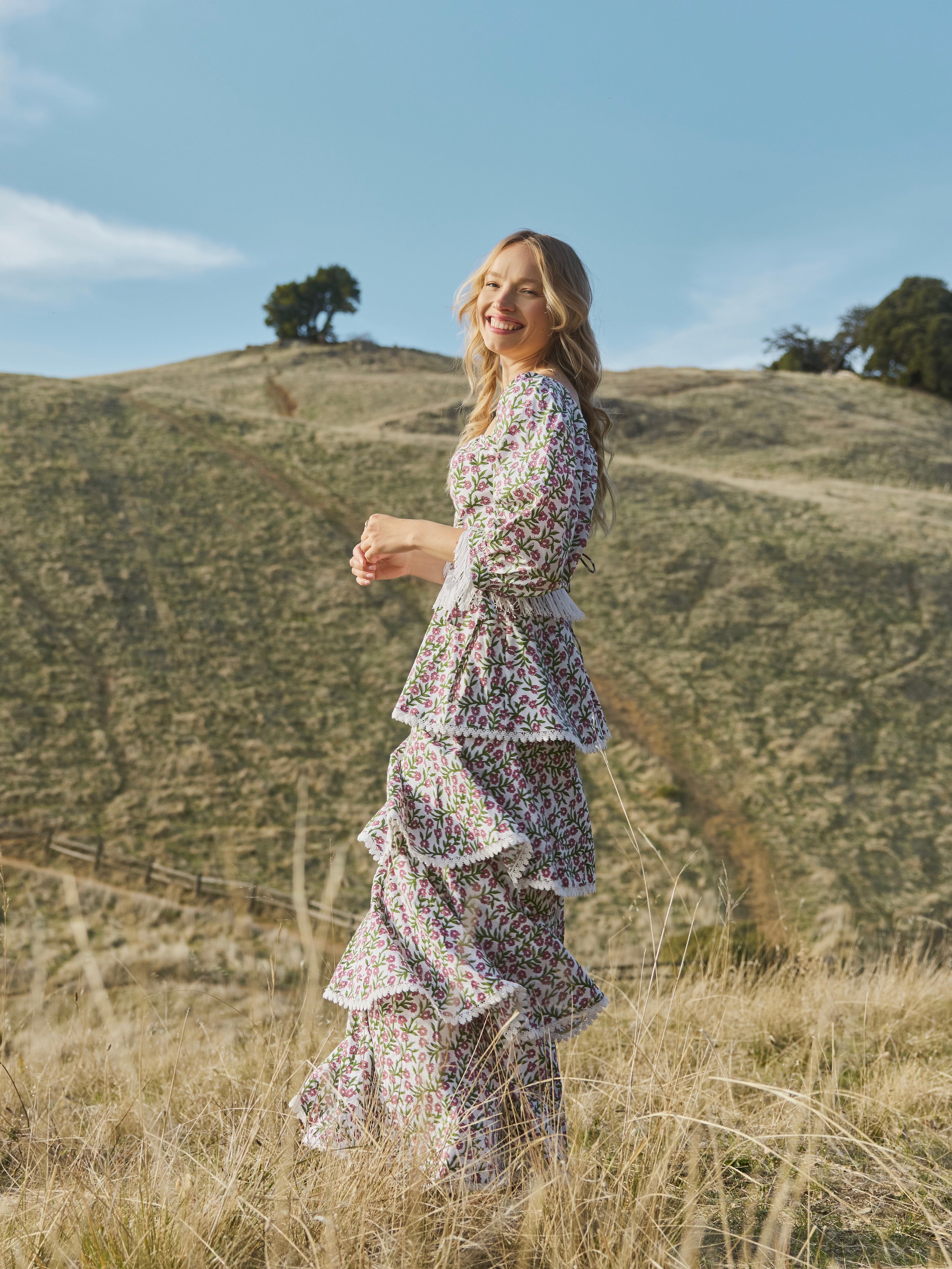 Peyton Puff Sleeve Fringe Top - Ivory/Amaranth Floral