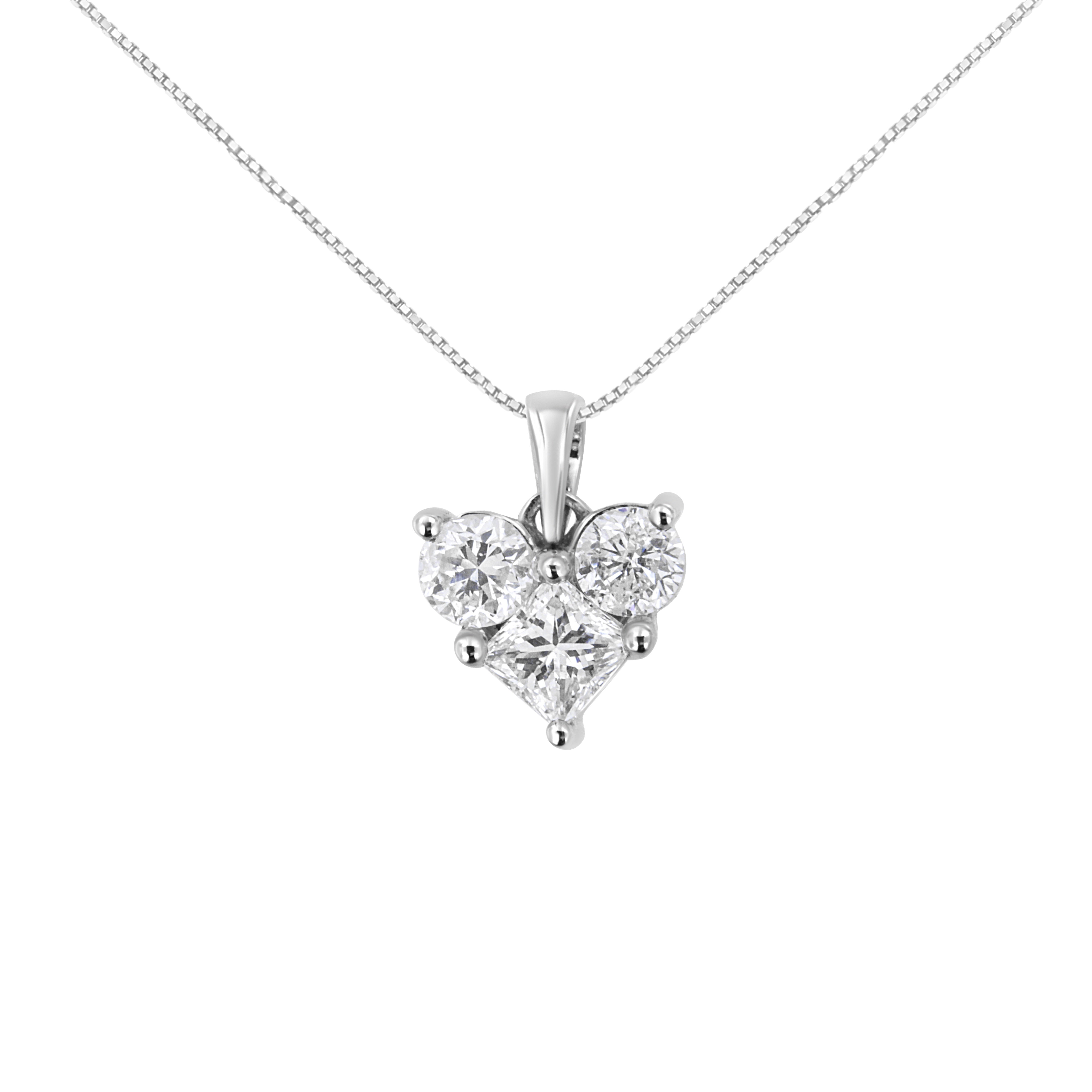 10K White Gold 1.0 Cttw Round-Cut And Princess-Cut Diamond Heart Shaped 18" Pendant Necklace (H-I Color, Si2-I1 Clarity)