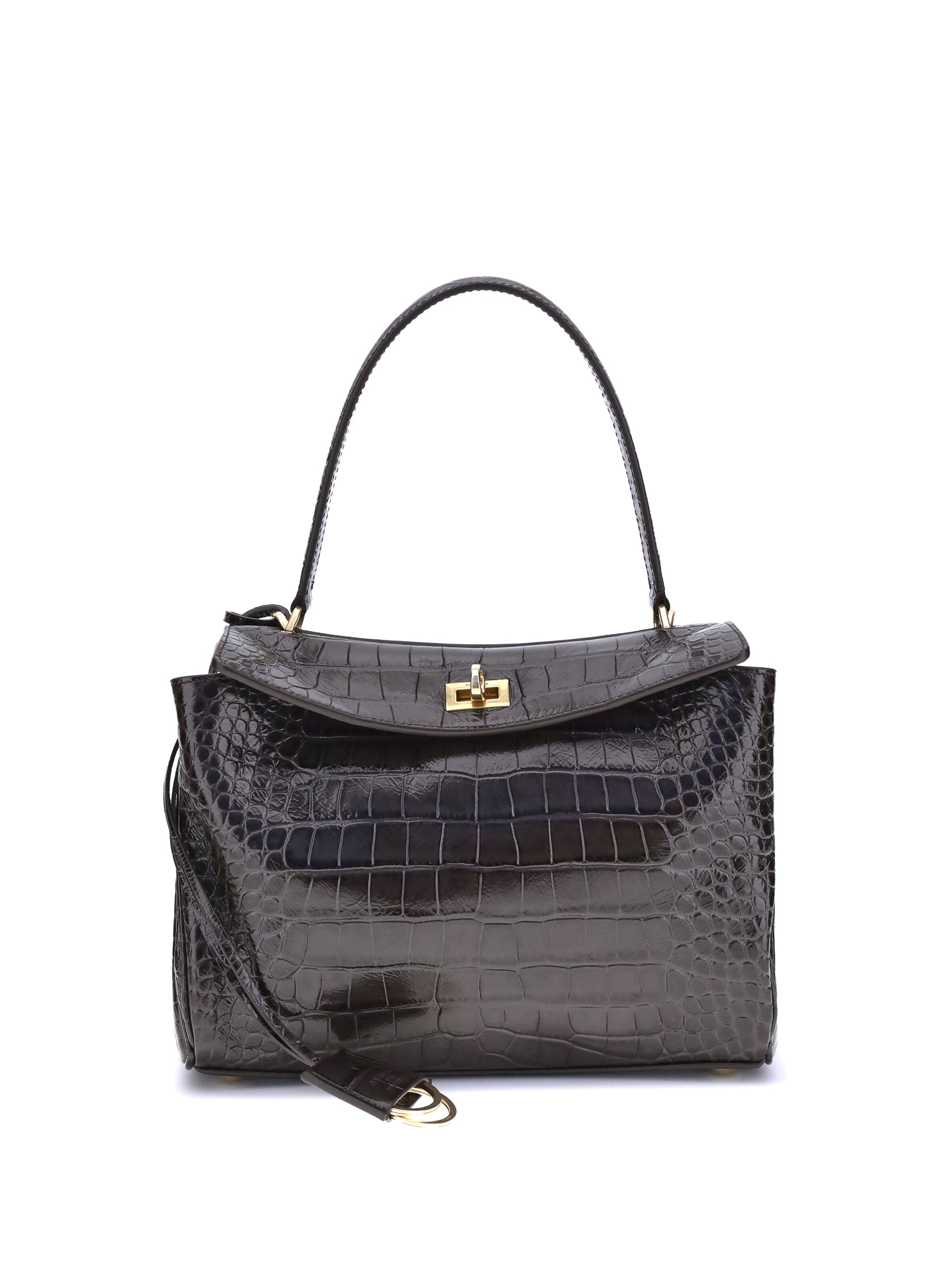 Balenciaga Women Rodeo Shoulder Bag In Crocodile-Print Leather
