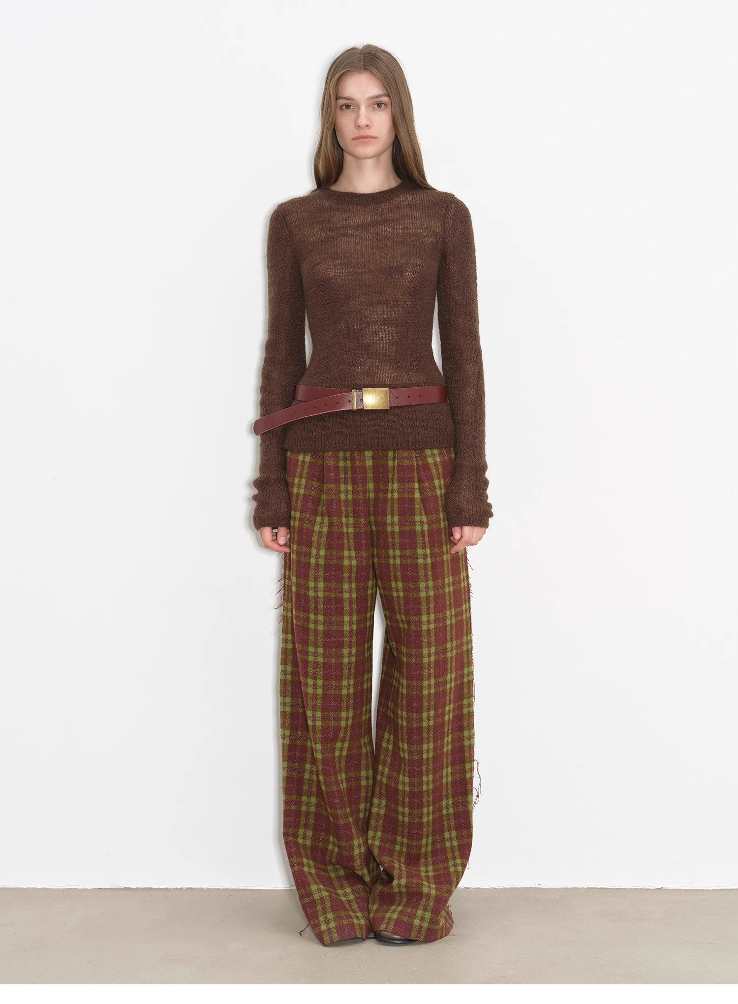 Fireladyfur Women's Low-Rise Plaid Tweed Wide-Leg Trousers"Vintage Opportunity"-4
