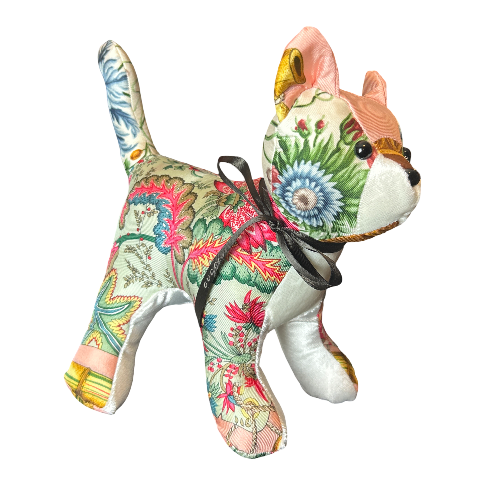 Chinoiserie Vintage Silk Scarf Patchwork Kitten