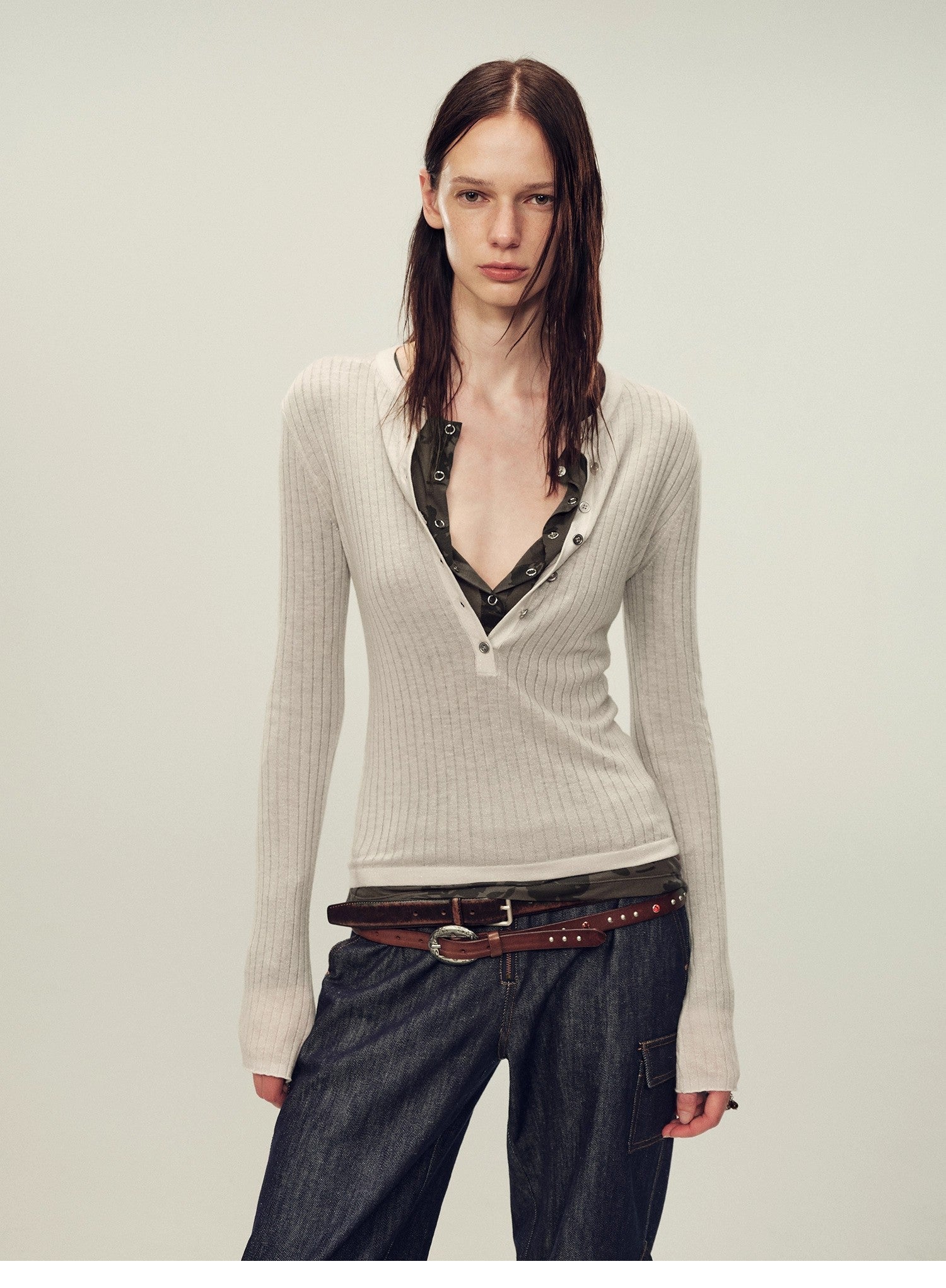 Ultrafine water-soluble wool blended versatile V-neck cardigan long-sleeved knitted top "Warm Brown Quiet Autumn"-4
