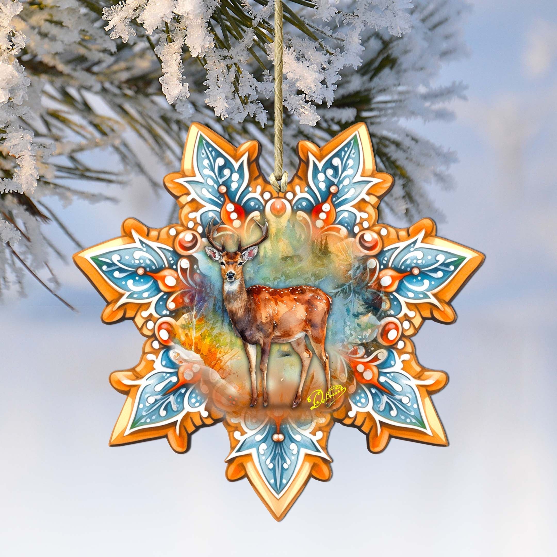Forest Elk Snowflake Wooden Ornaments by G. Debrekht - Nature Wildlife Decor - 8688413
