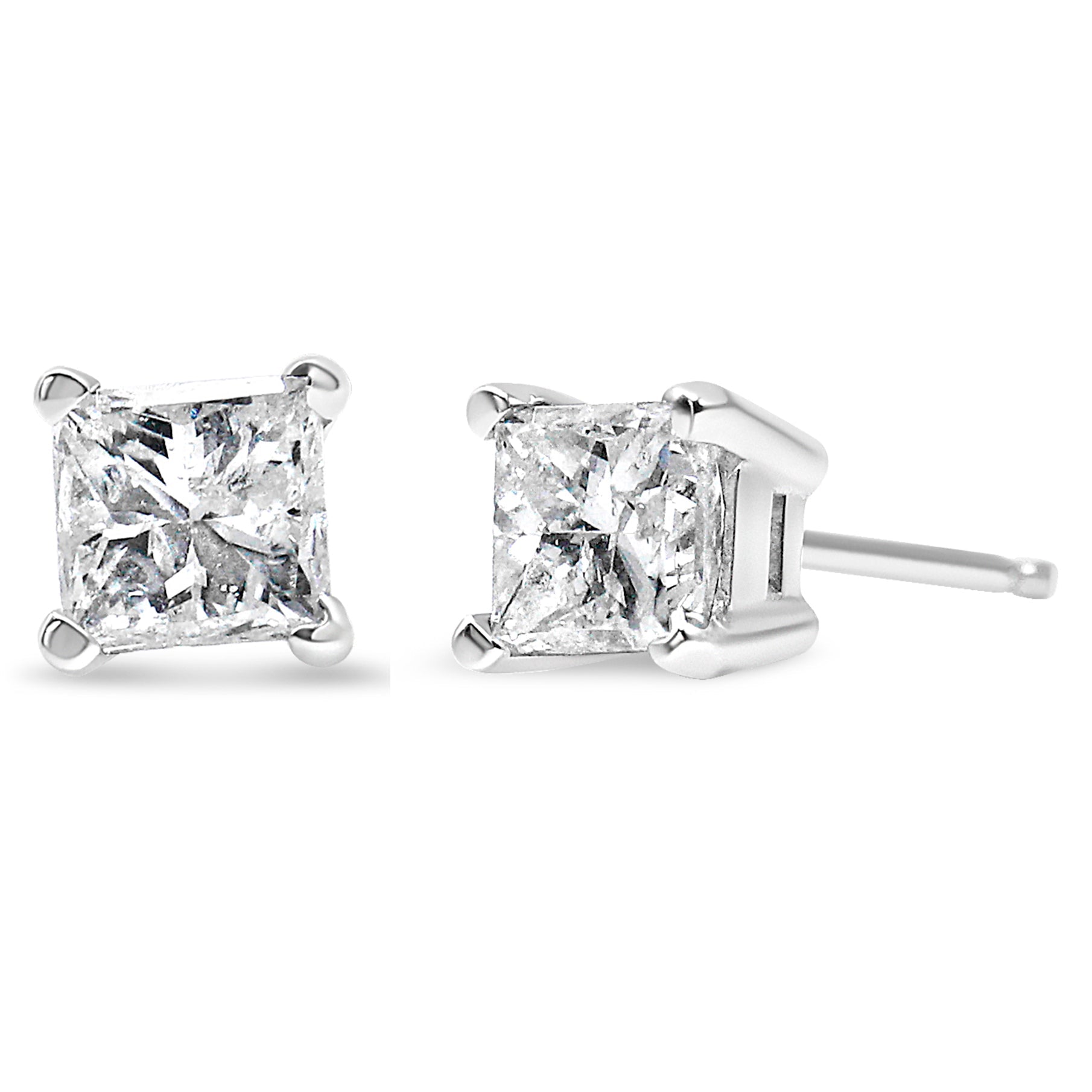 AGS Certified 2/5 Cttw Princess Cut Diamond 14K White Gold 4-Prong Solitaire Square Stud Earrings (L-M Color, I1-I2 Clarity)