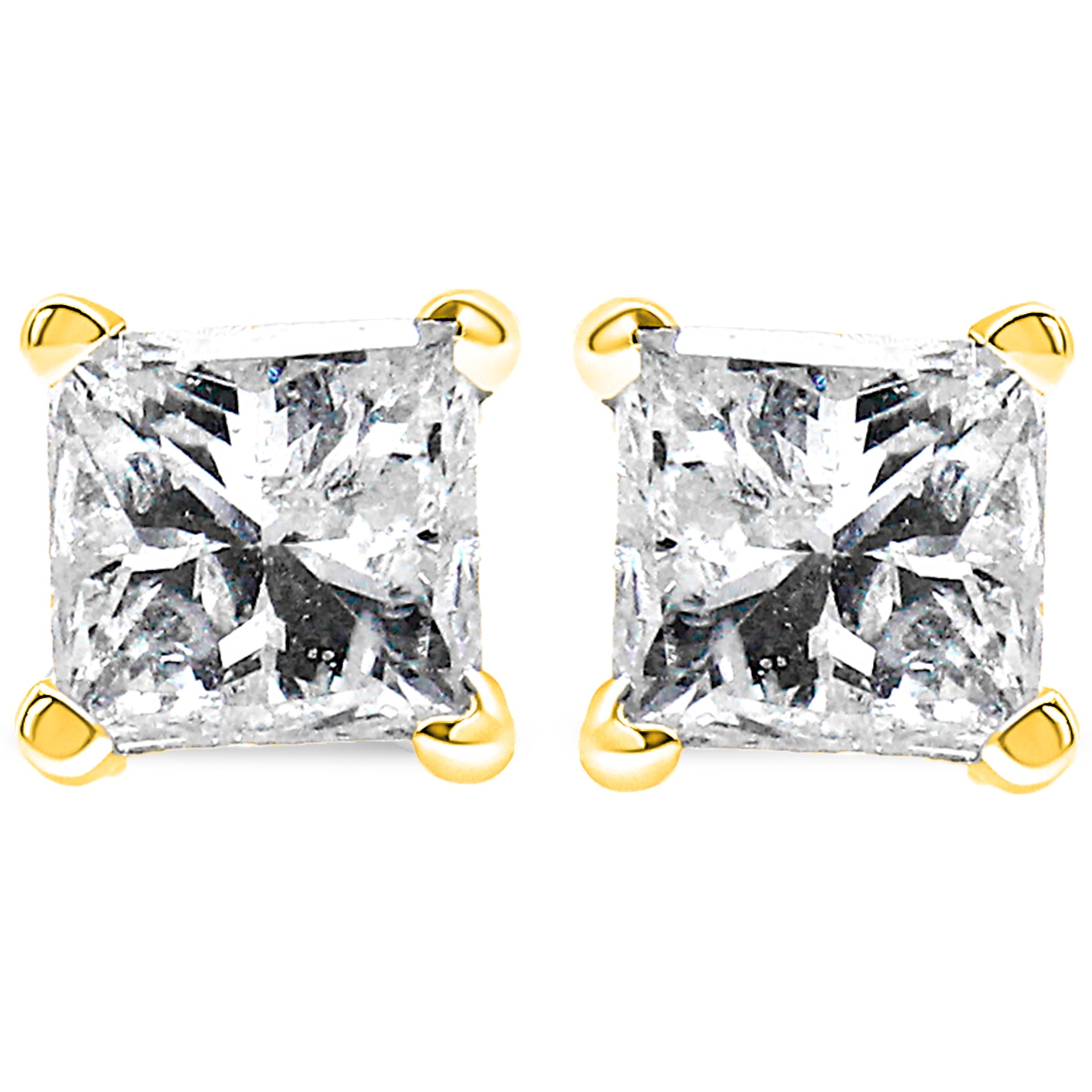 AGS Certified 1/4 Cttw Princess-Cut Square Diamond 4-Prong Solitaire Stud Earrings in 14K Yellow Gold (J-K Color, SI2-I1 Clarity)