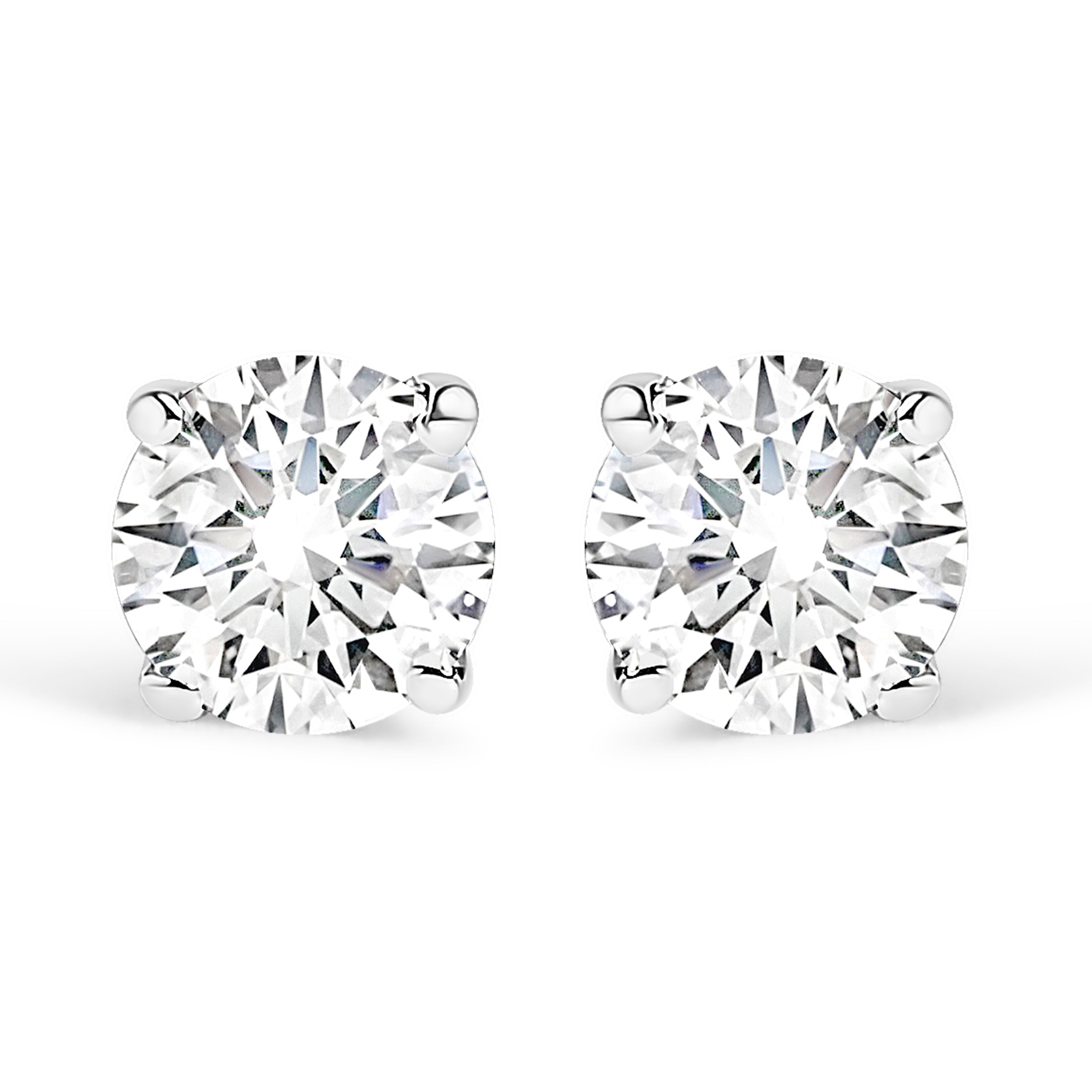 .925 Sterling Silver 1/2 Cttw Round Brilliant-Cut Lab Grown Diamond Classic 4-Prong Stud Earrings (F-G Color, VS1-VS2 Clarity)